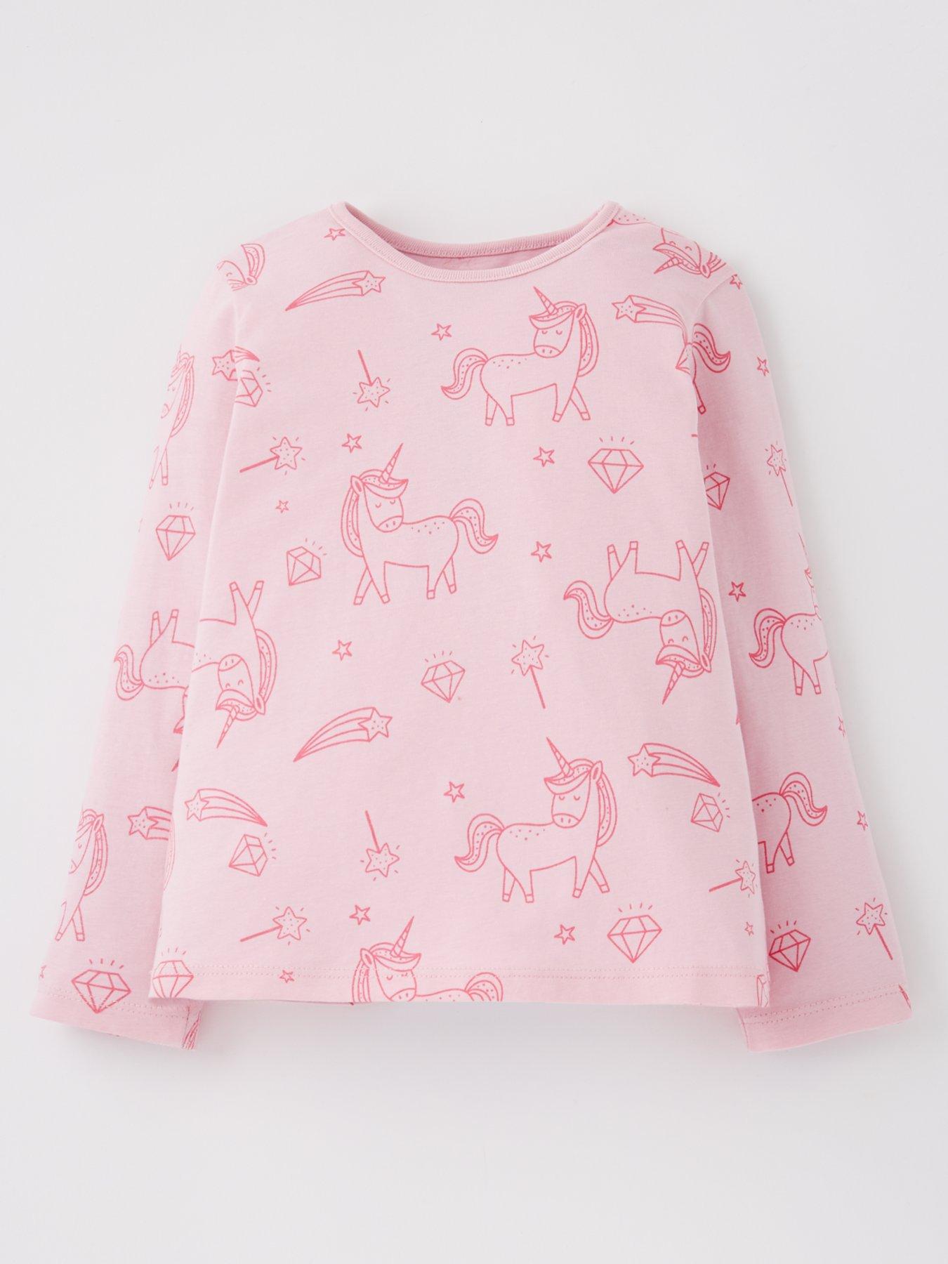 Image 1 of 4 of Everyday Girls Long Sleeve Unicorn Print Jersey T-Shirt - Pink