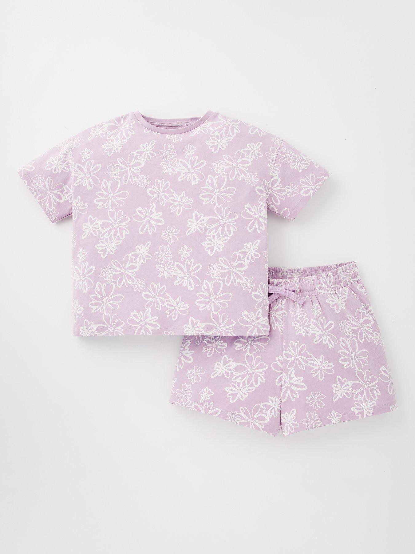 everyday-girls-floral-shortie-pyjama-set-lilac