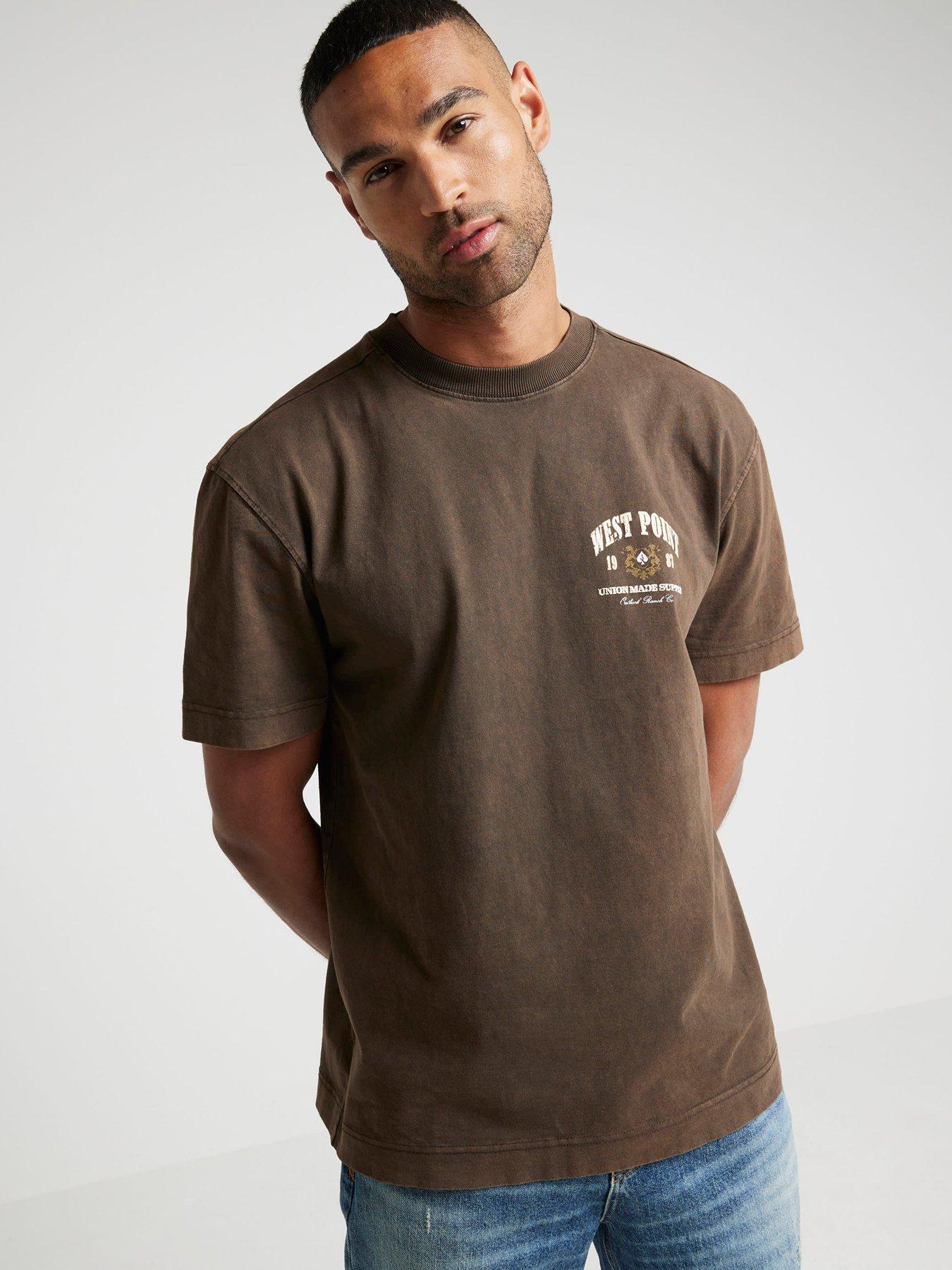 river-island-short-sleeved-regular-west-point-t-shirt-brown