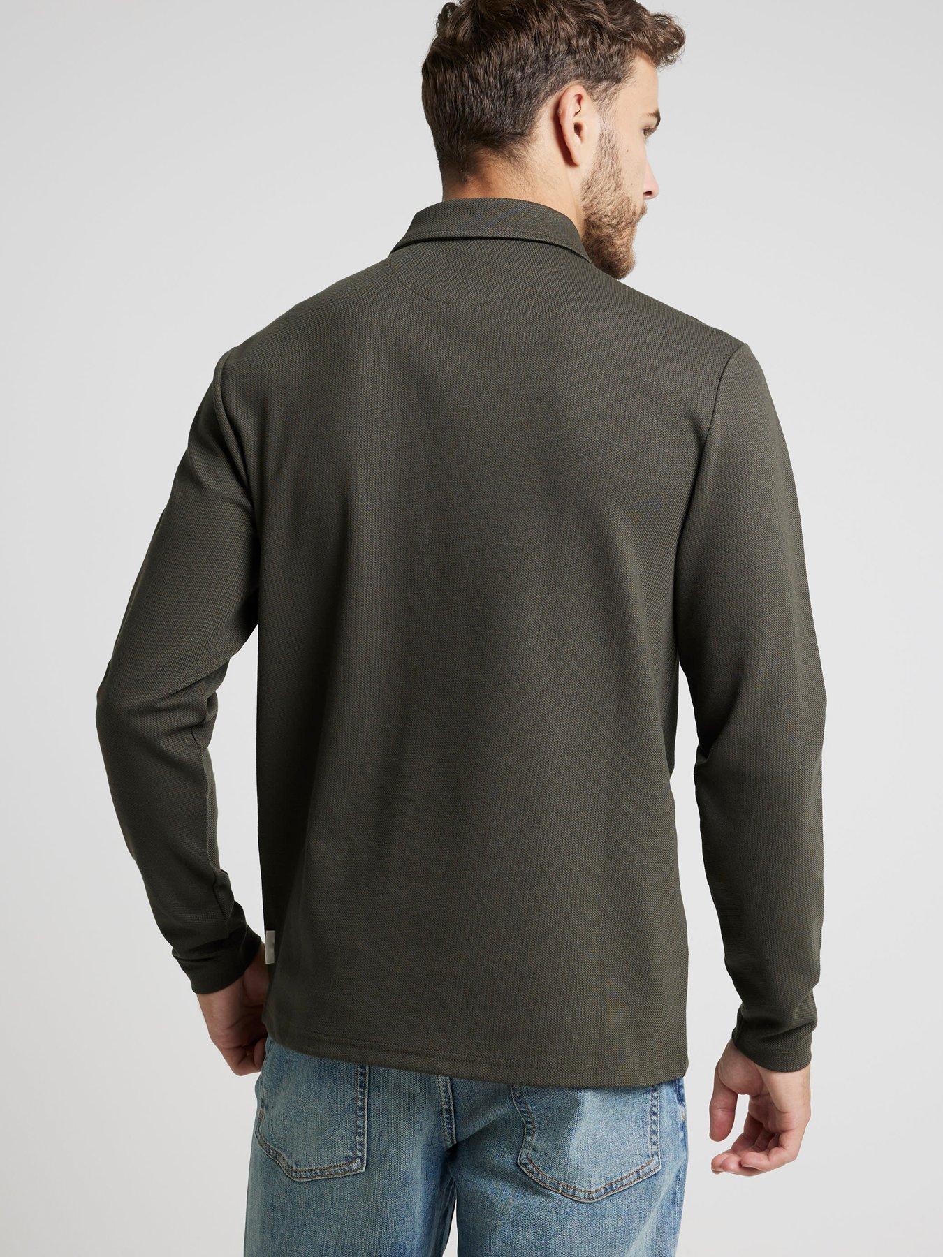 Image 2 of 6 of River Island Long Sleeve Slim Smart Pique Polo Shirt - Khaki