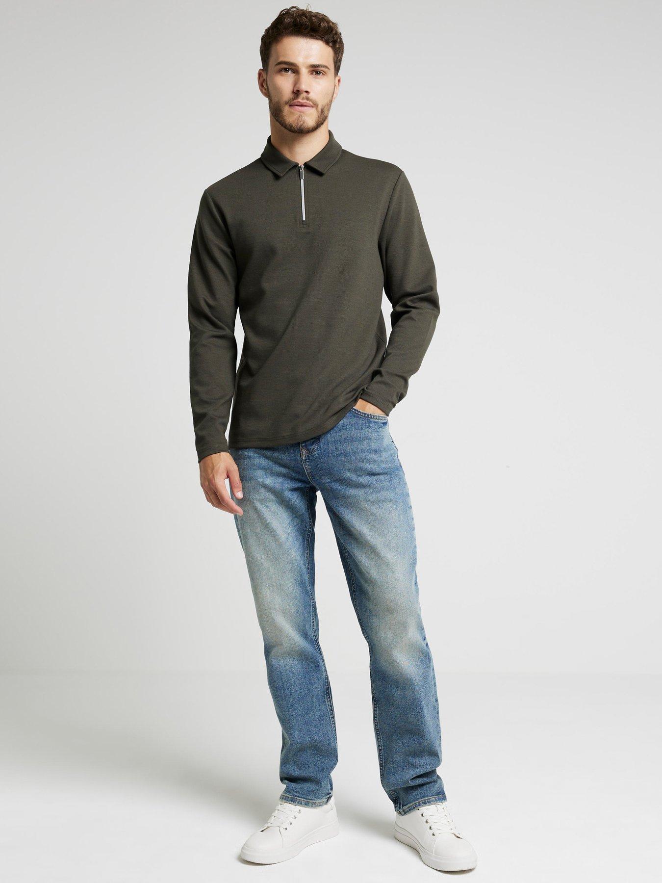 river-island-long-sleeve-slim-smart-pique-polo-shirt-khakiback