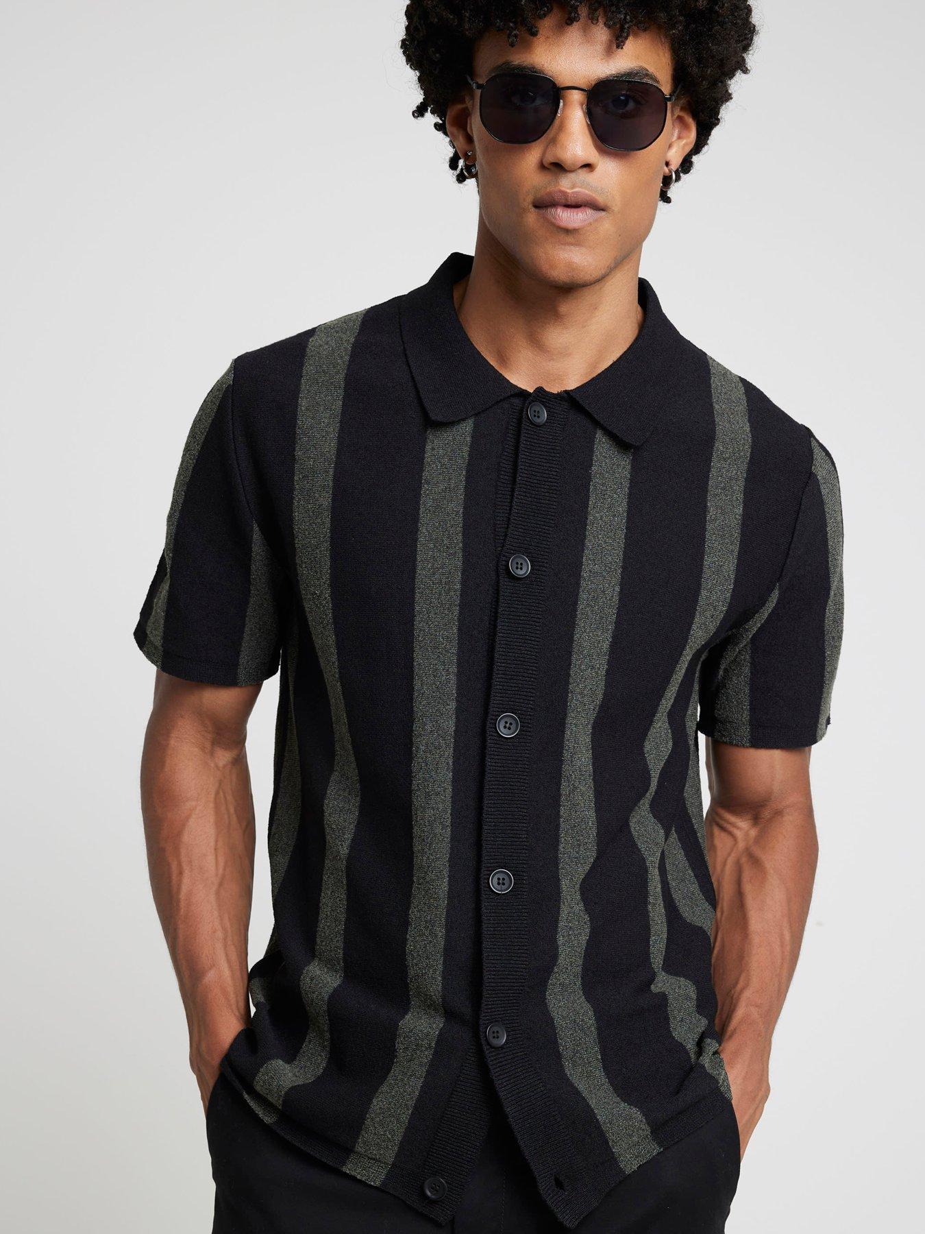 river-island-short-sleeve-boucle-stripe-shirt-black