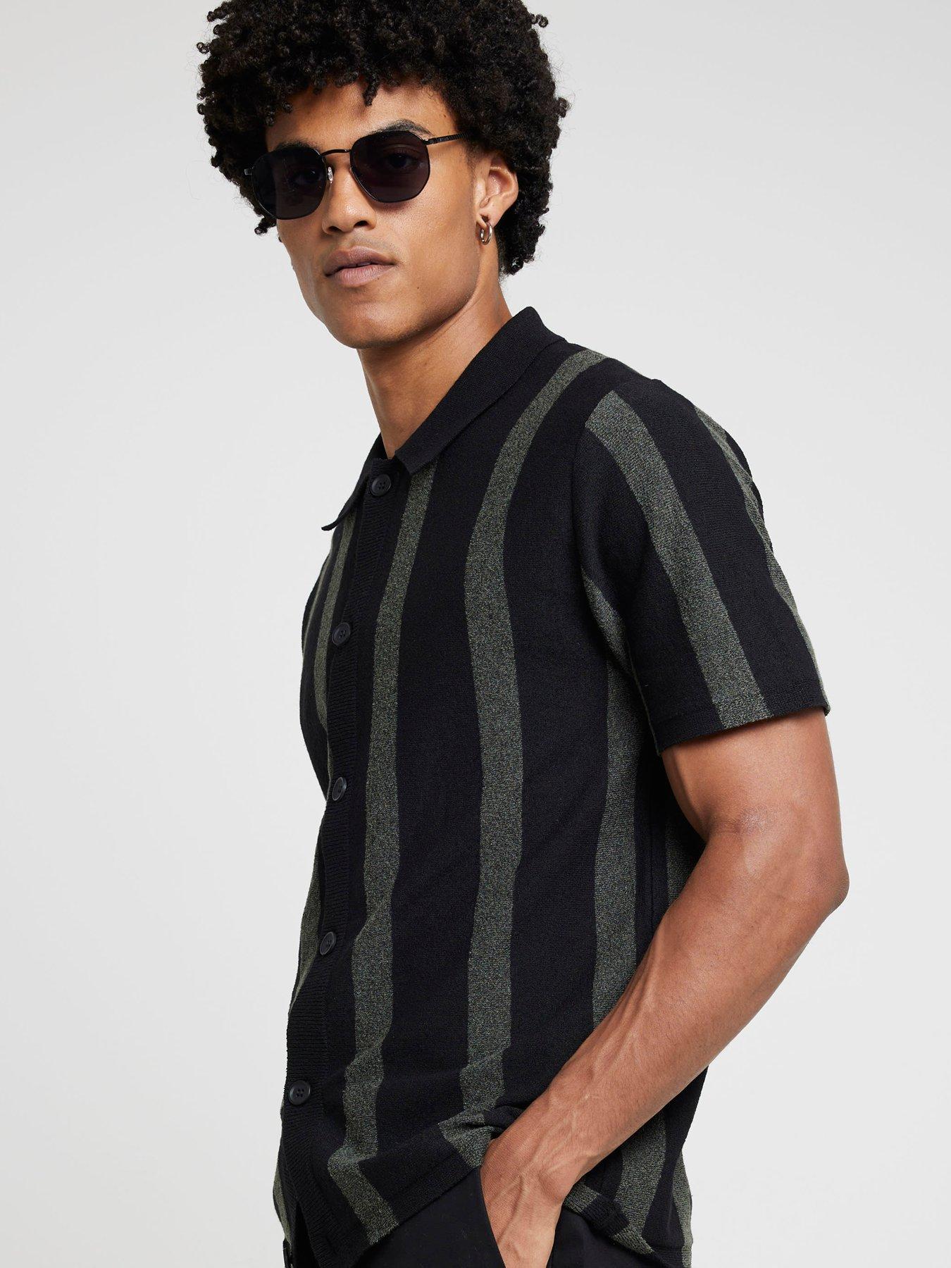 river-island-short-sleeve-boucle-stripe-shirt-blackstillFront