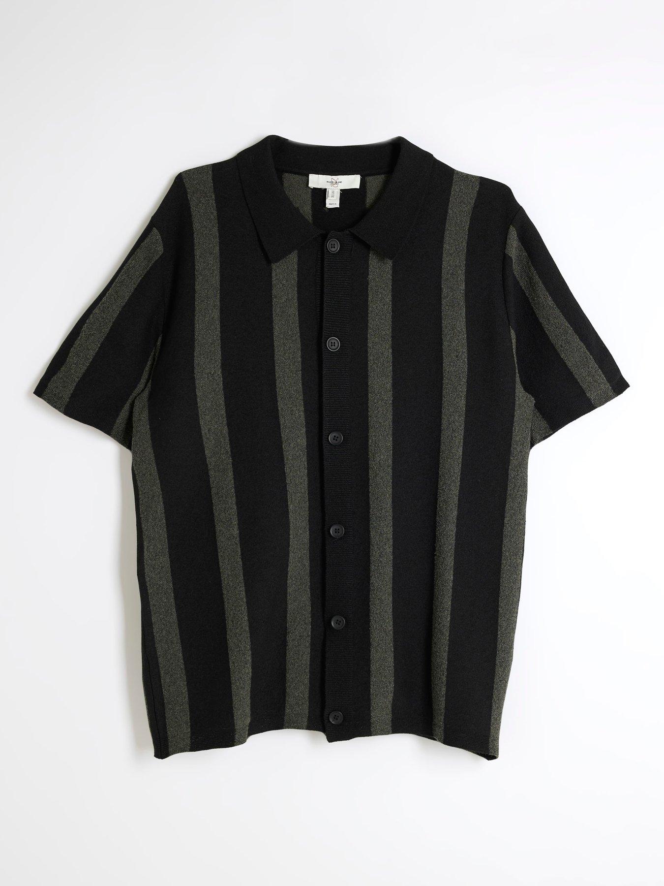 river-island-short-sleeve-boucle-stripe-shirt-blackdetail