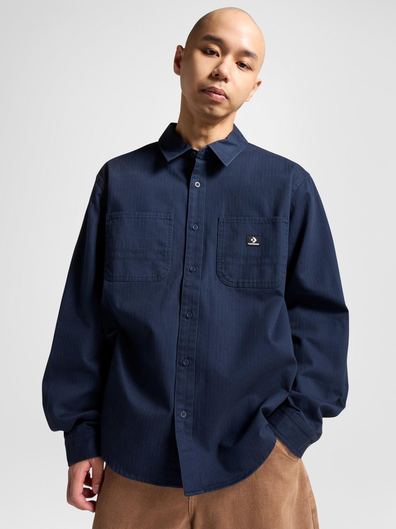 undefined Mens Woven Button Down Washed Shirt - Navy