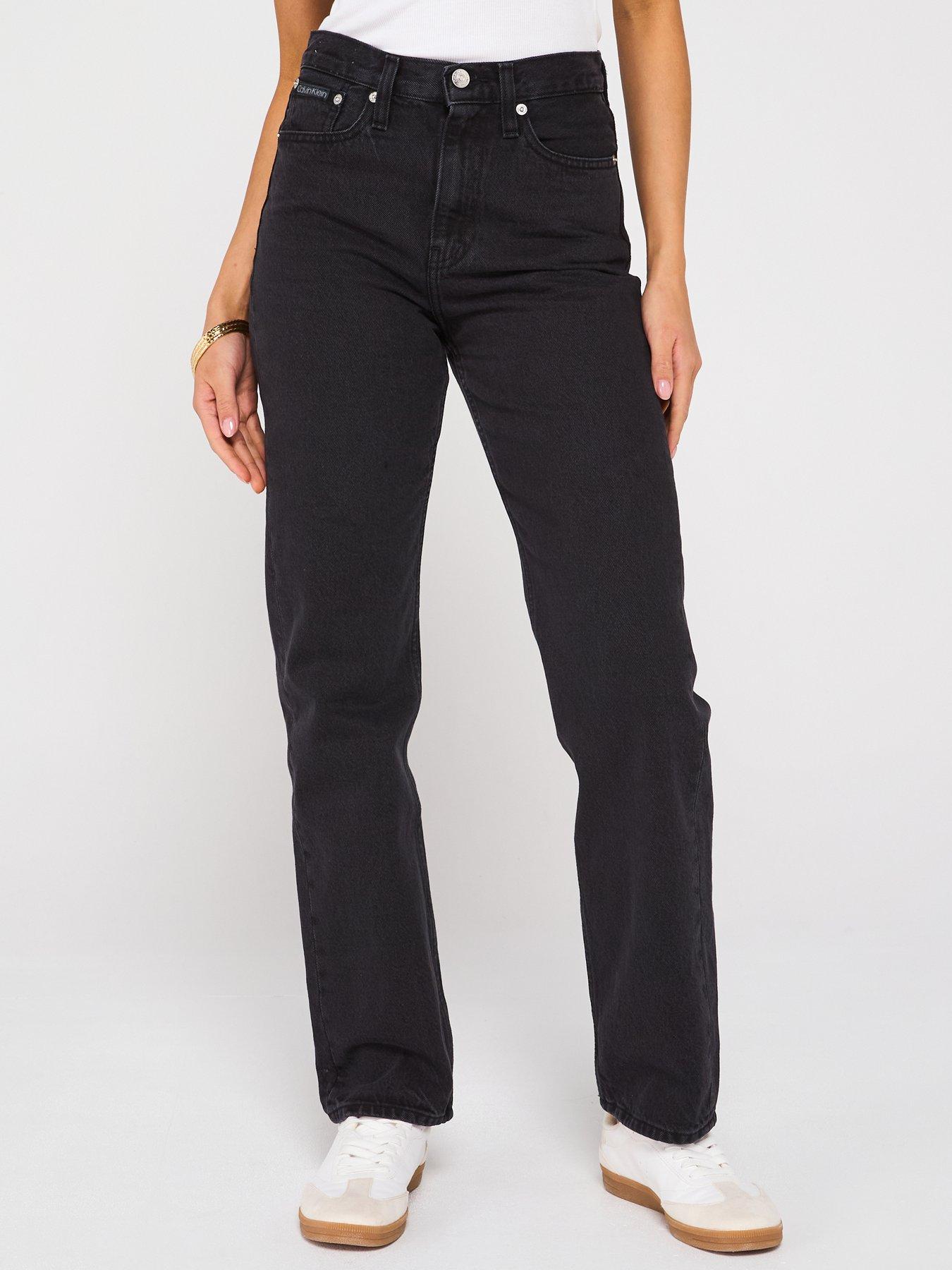 Image 1 of 6 of Calvin Klein Jeans High Rise Straight Leg Jean - Black