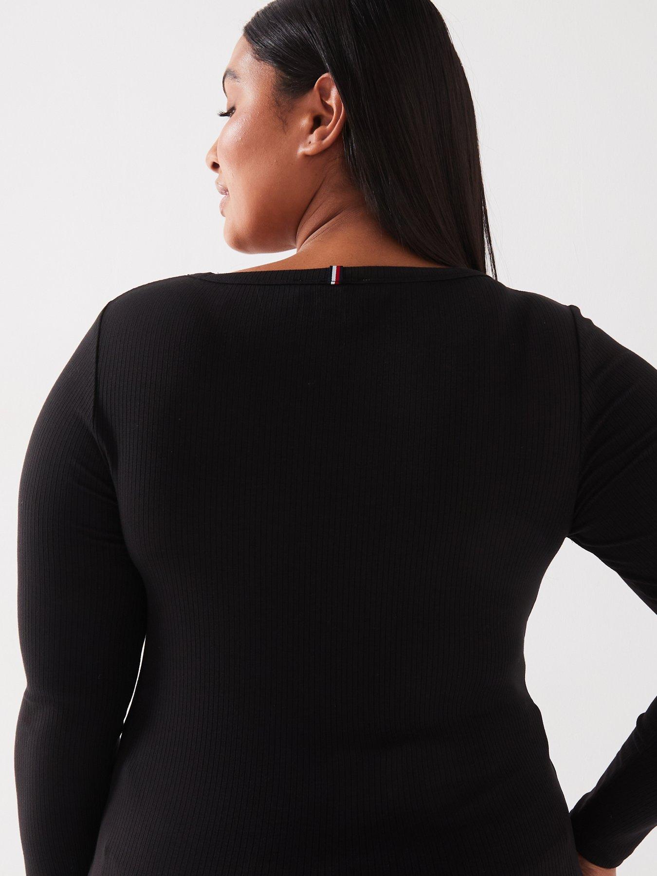 tommy-hilfiger-plus-size-crew-neck-long-sleeve-top-blackoutfit