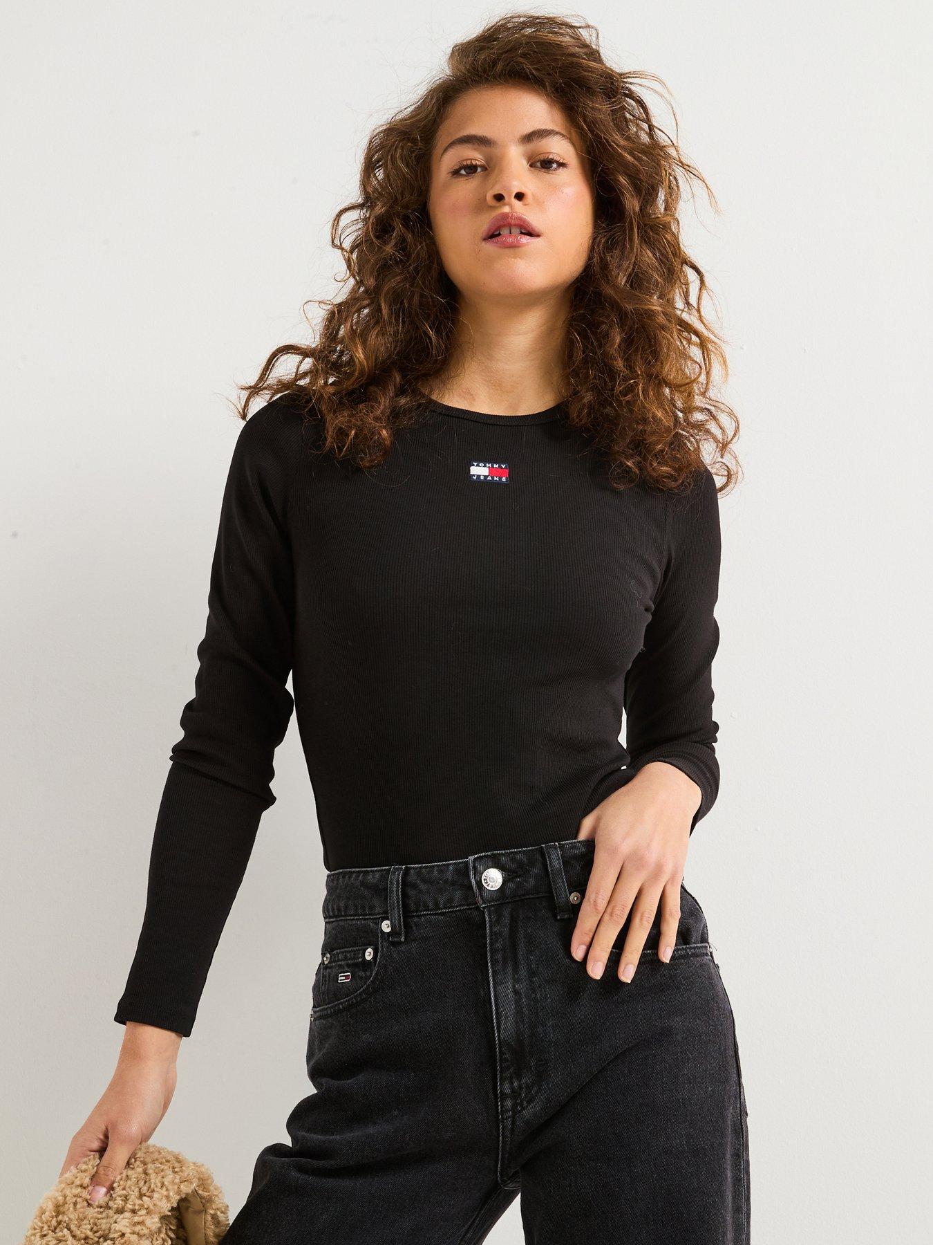 Tommy Jeans Long Sleeve Badge Logo T-Shirt - Black