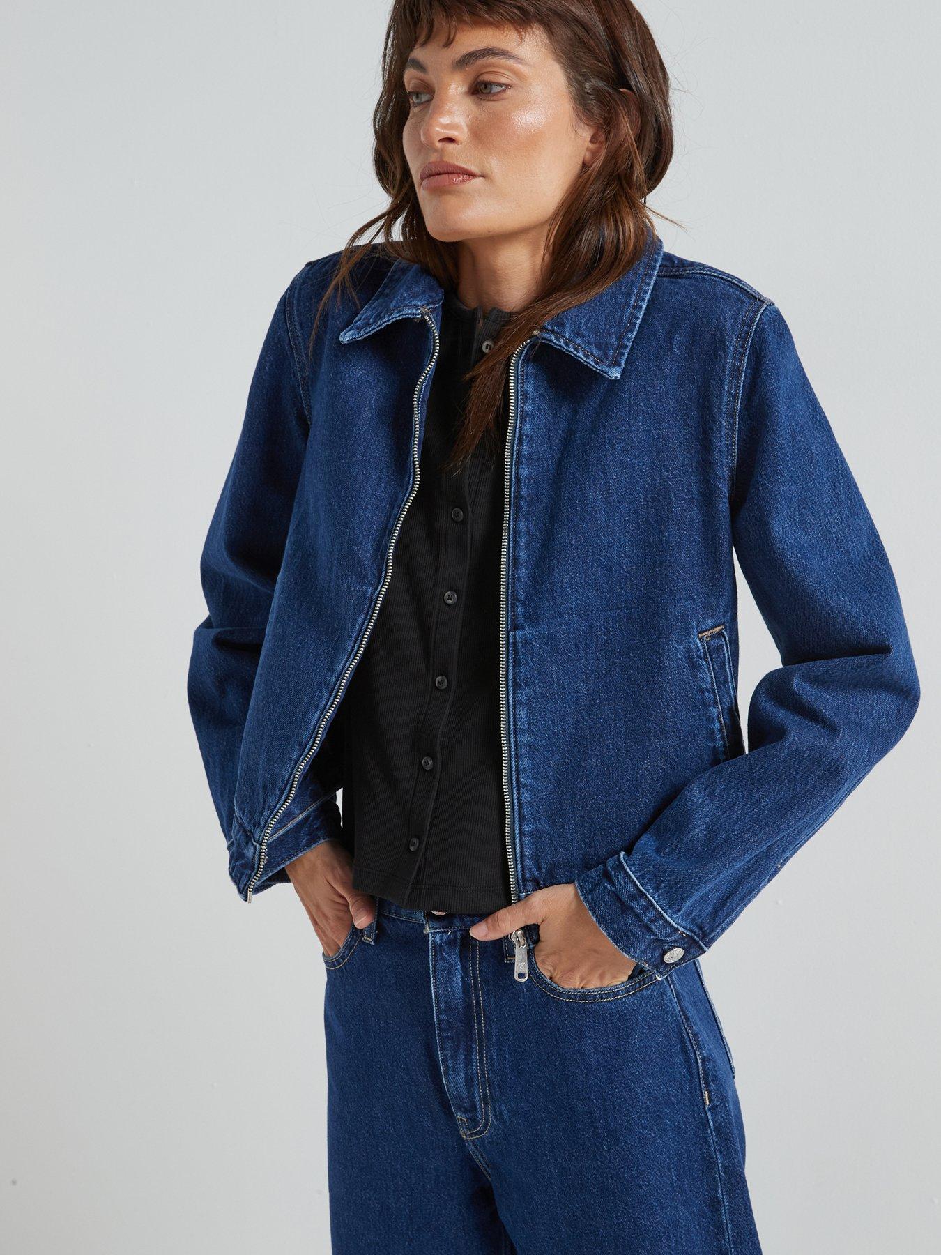 Image of Calvin Klein Jeans Zip Front Denim Jacket - Navy