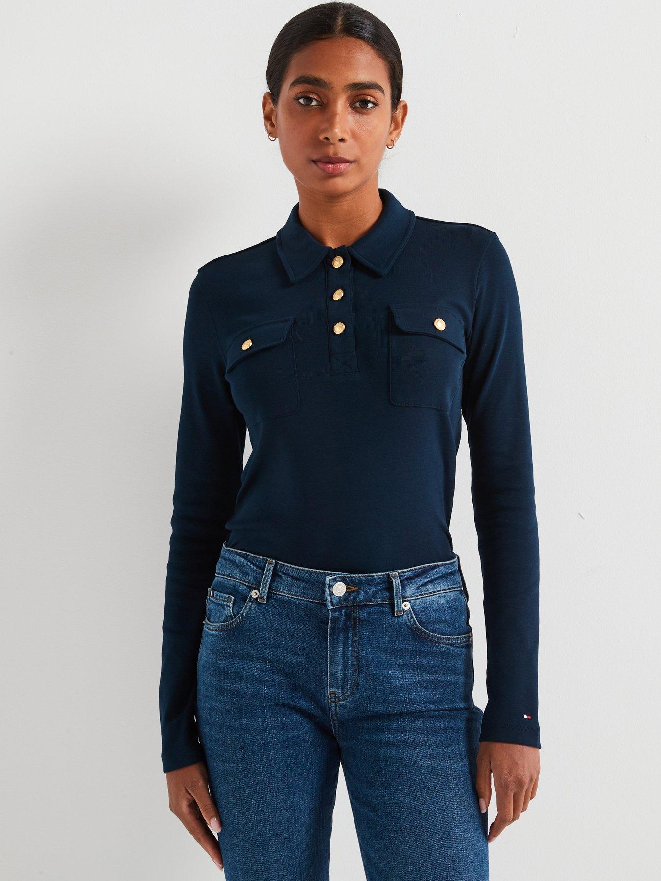 tommy-hilfiger-slim-fit-long-sleeve-polo-top-navy