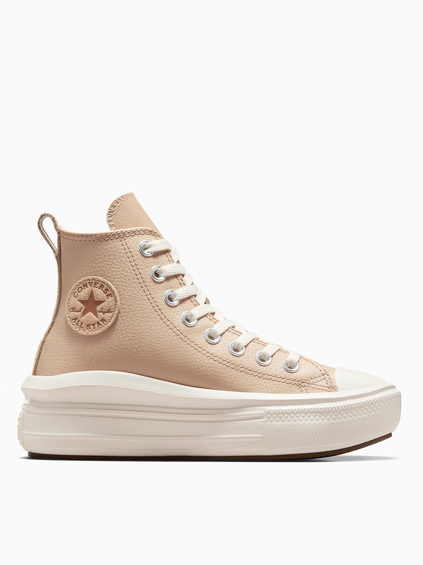 Image of Converse Junior Cozy Essentials Chuck Taylor All Star Move Hi Top Trainers - Beige