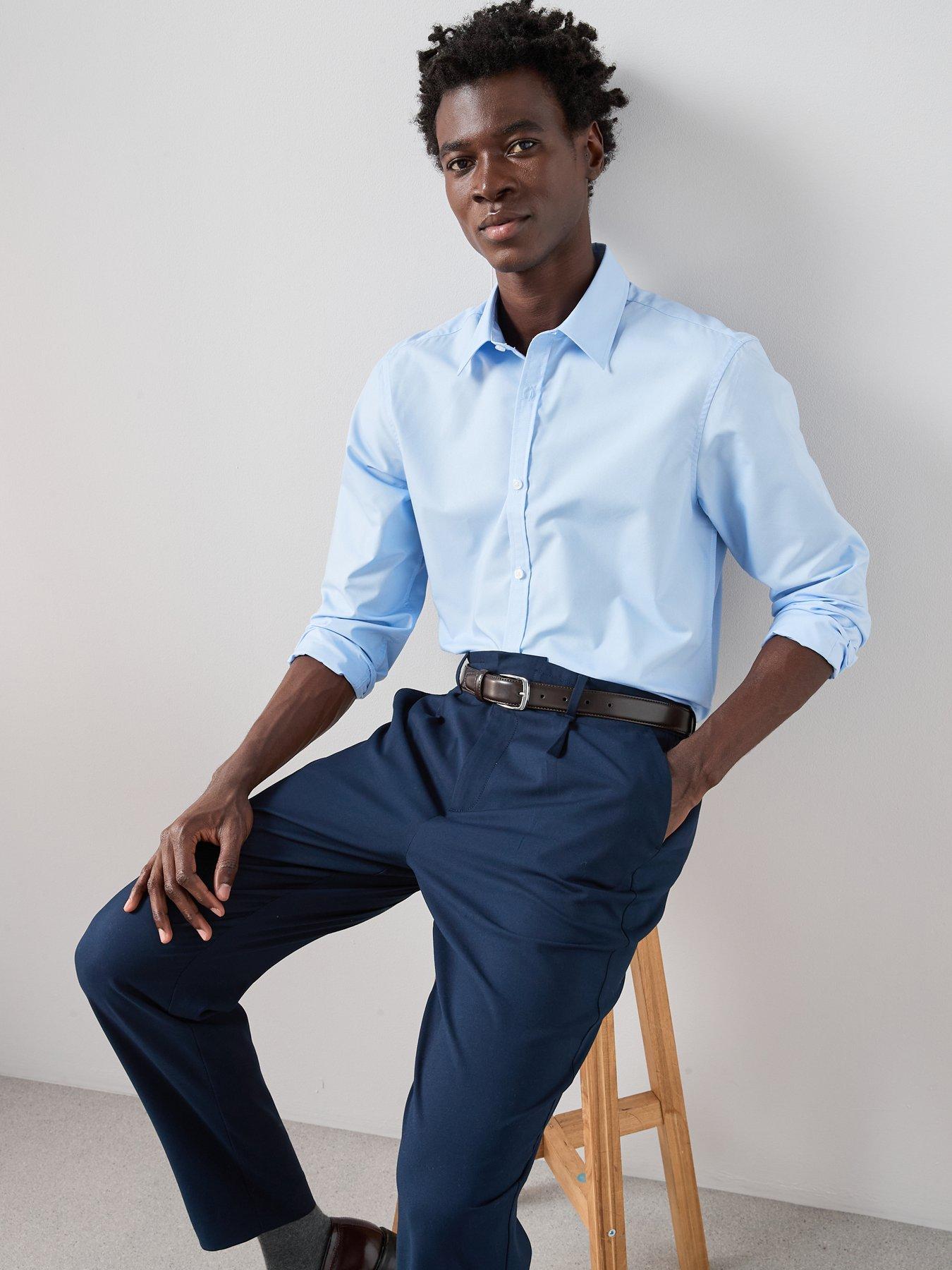 Image 4 of 7 of The Very Collection Long Sleeve Regular Fit Easy Care Smart Shirt - Light Blue
