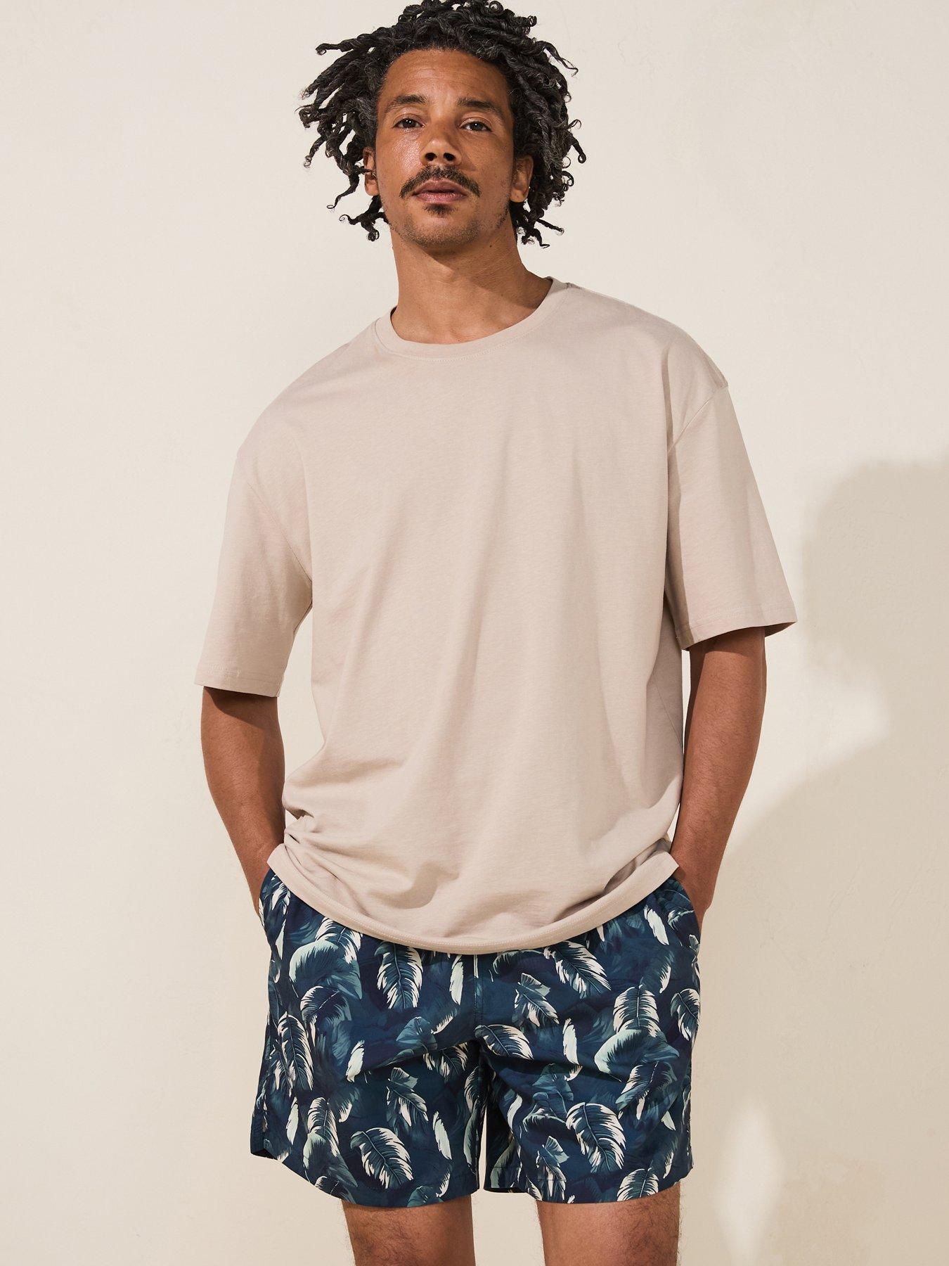 undefined Palm Leaf Printed Swim Shorts - Blue