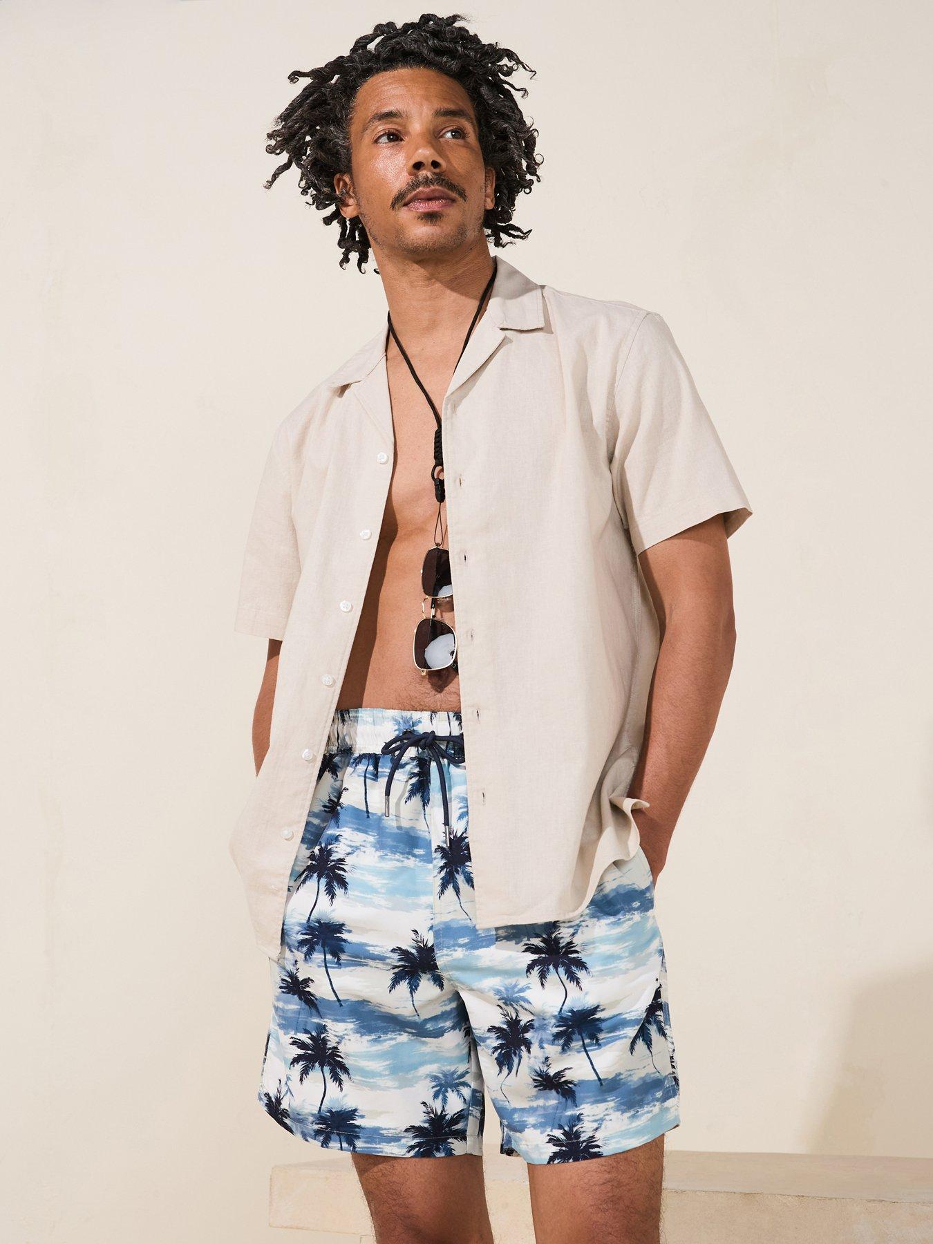 undefined Palm Border Printed Swim Shorts - Blue