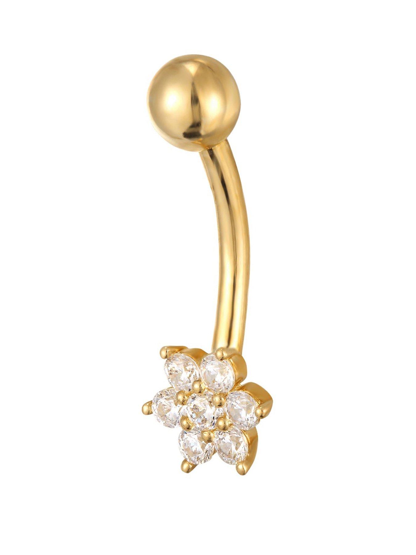 Seol + Gold Flower CZ Belly Bar