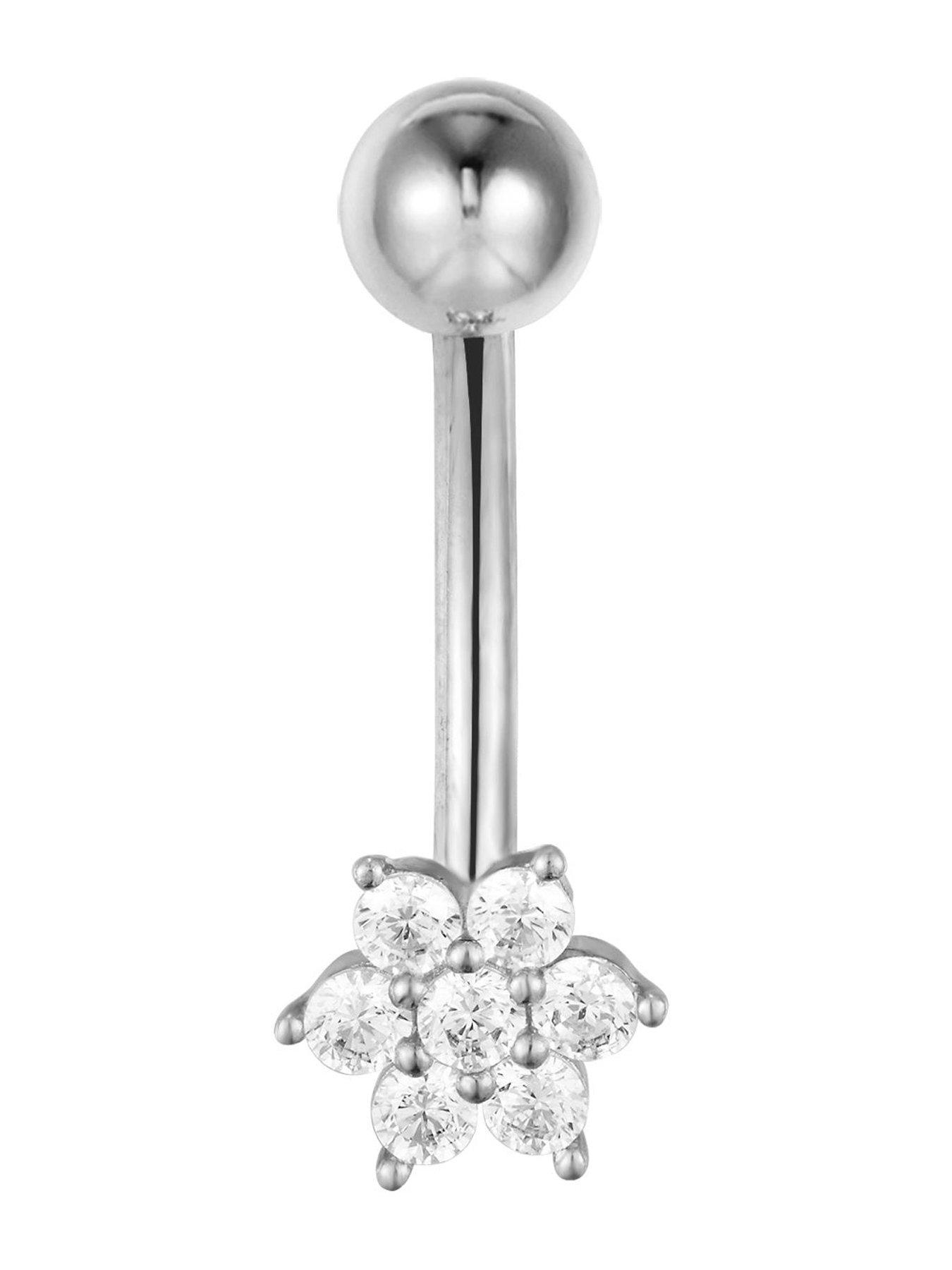 Image 2 of 4 of Seol + Gold Flower Cz Belly Bar - Silver