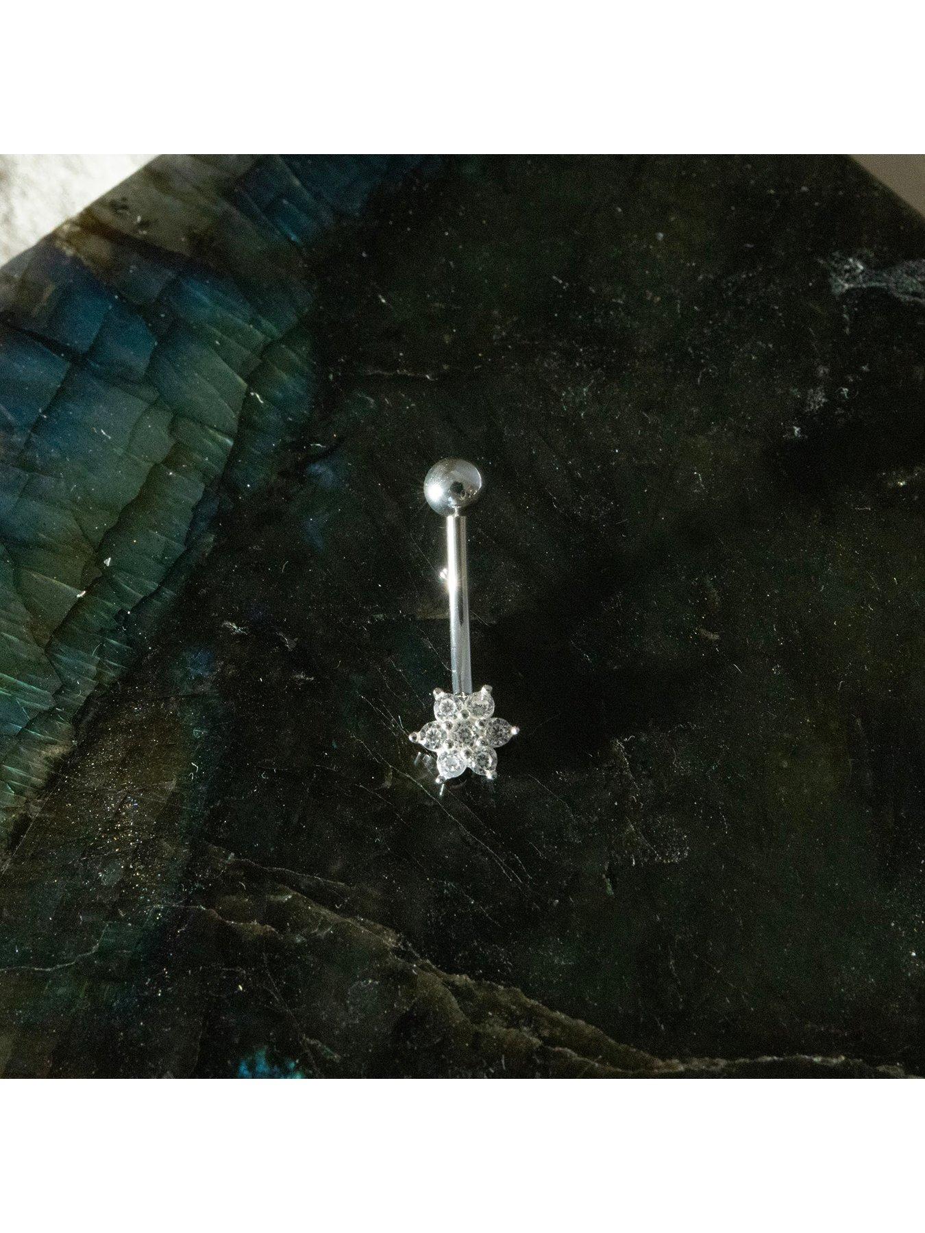 Image 4 of 4 of Seol + Gold Flower Cz Belly Bar - Silver
