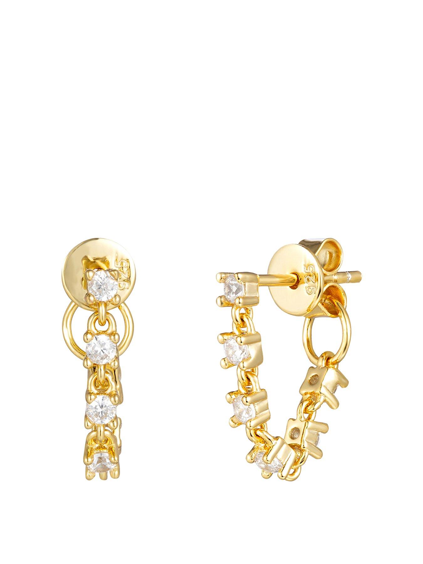 Seol + Gold Drop Chain CZ Stud Earrings