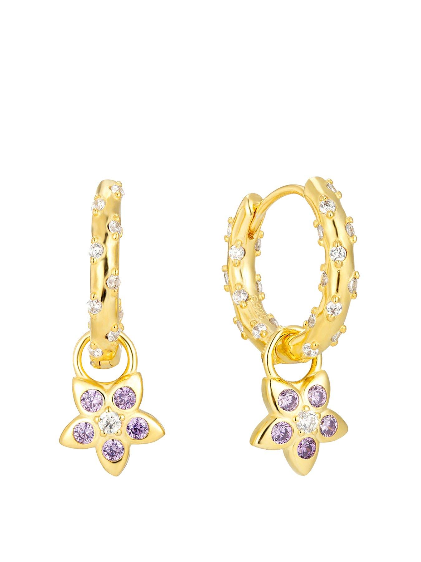 Seol + Gold Amethyst Flower Charm Starry Hoops