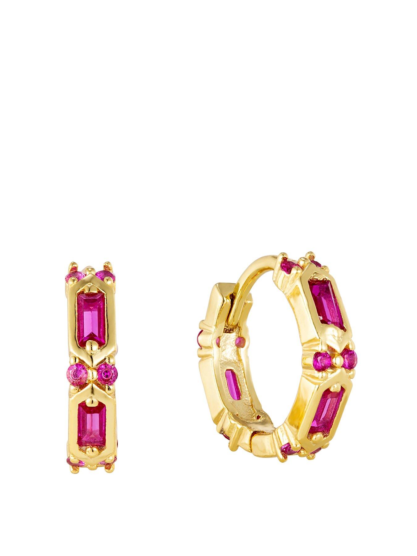 seol-gold-ruby-bezel-cz-huggie-hoops