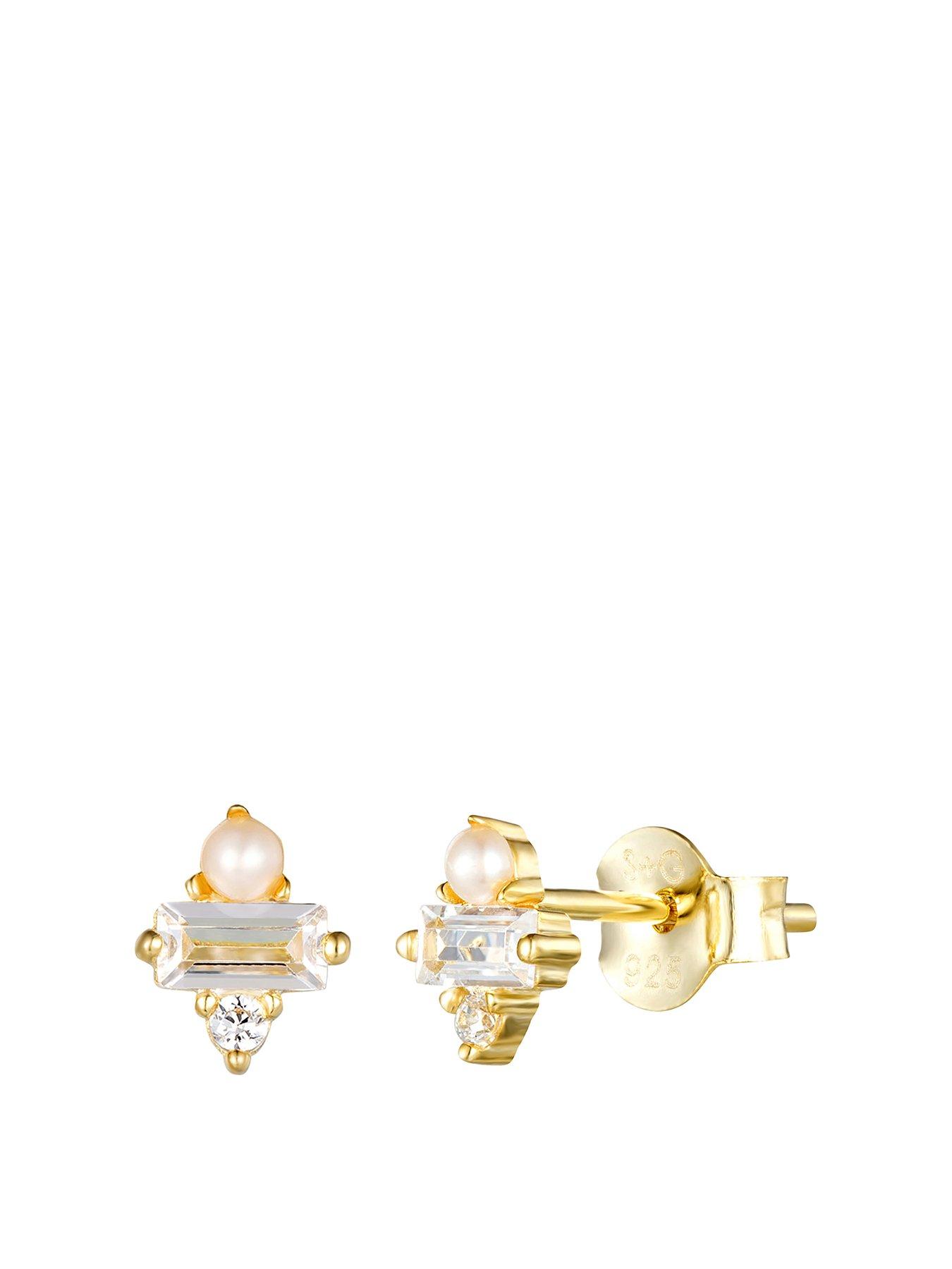 Seol + Gold Baguette CZ & Pearl Stud Earrings