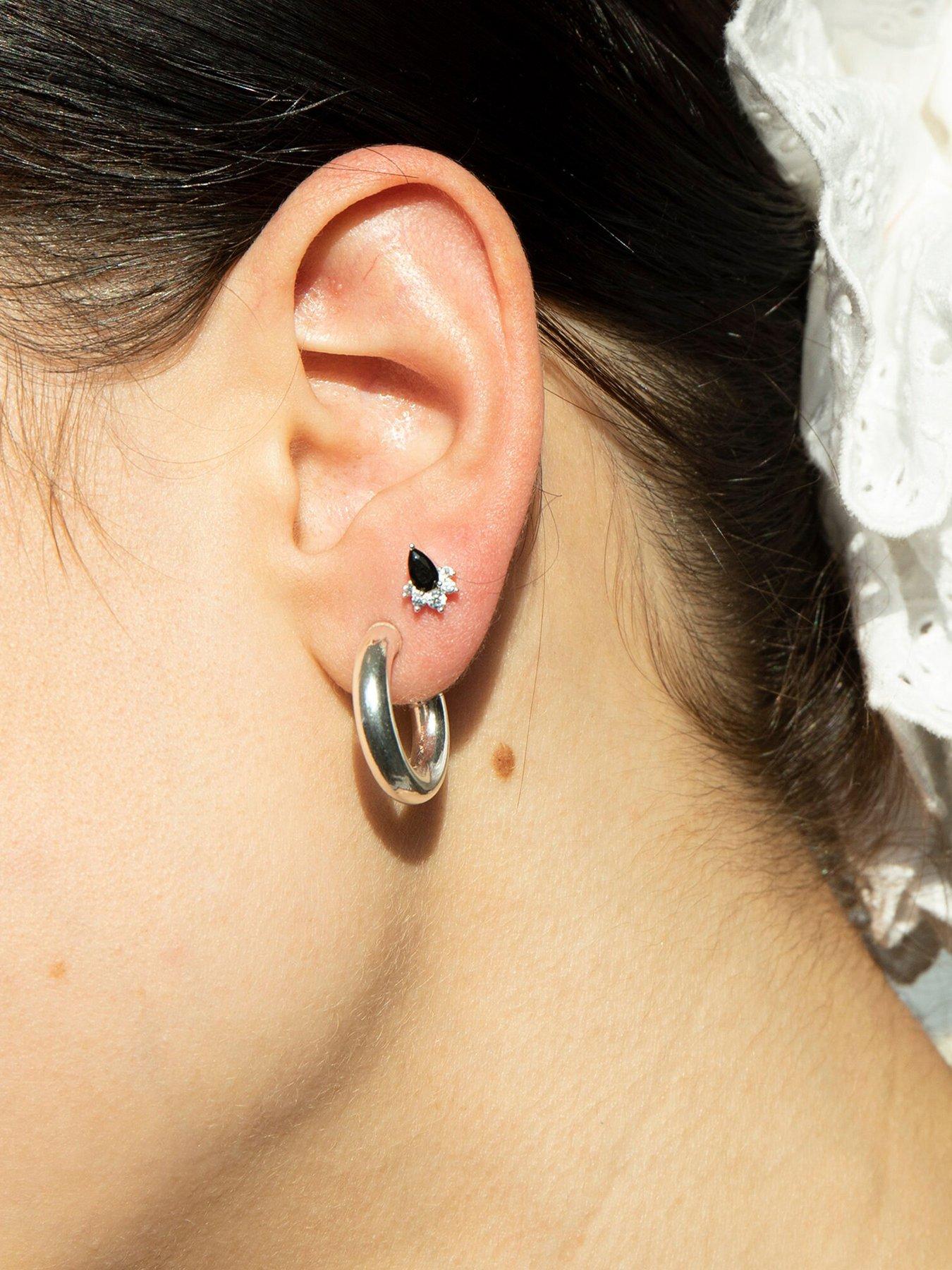 Image 4 of 5 of Seol + Gold Onyx CZ Cluster Stud Earrings