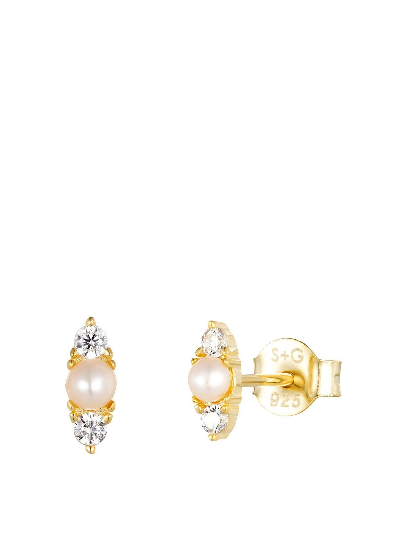 Seol + Gold Pearl CZ Stud Earrings