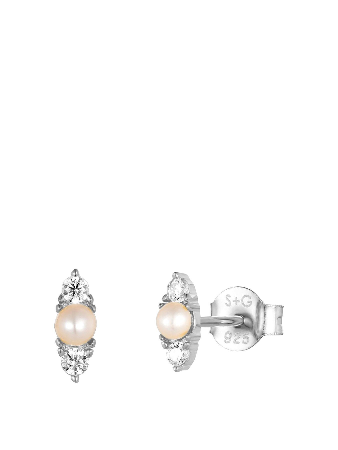 Seol + Gold Pearl CZ Stud Earrings