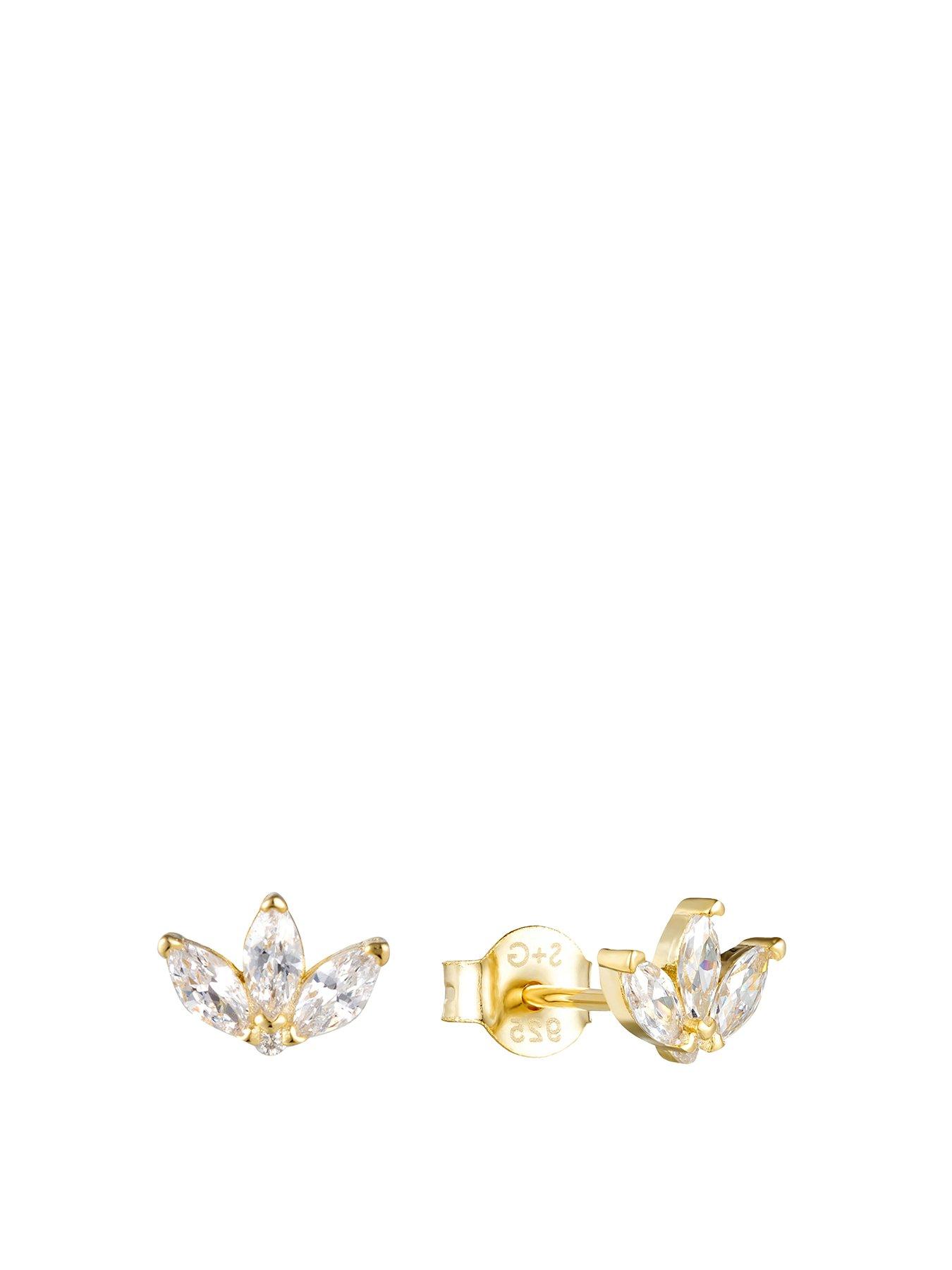 Image 1 of 4 of Seol + Gold CZ Lotus Stud Earrings