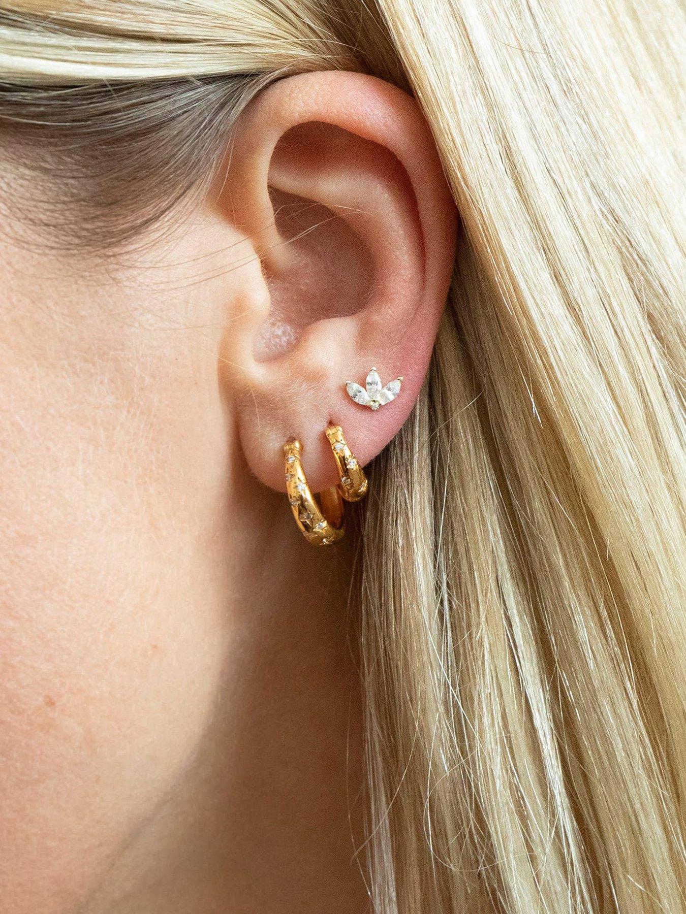 Image 2 of 4 of Seol + Gold CZ Lotus Stud Earrings