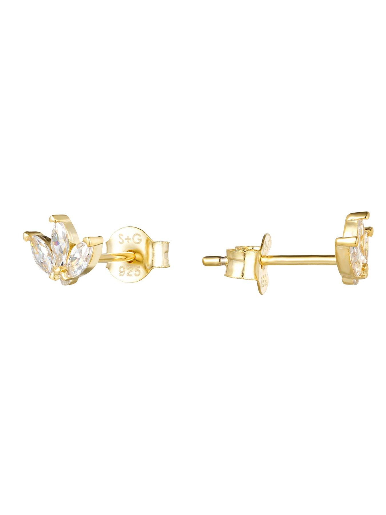 Image 3 of 4 of Seol + Gold CZ Lotus Stud Earrings