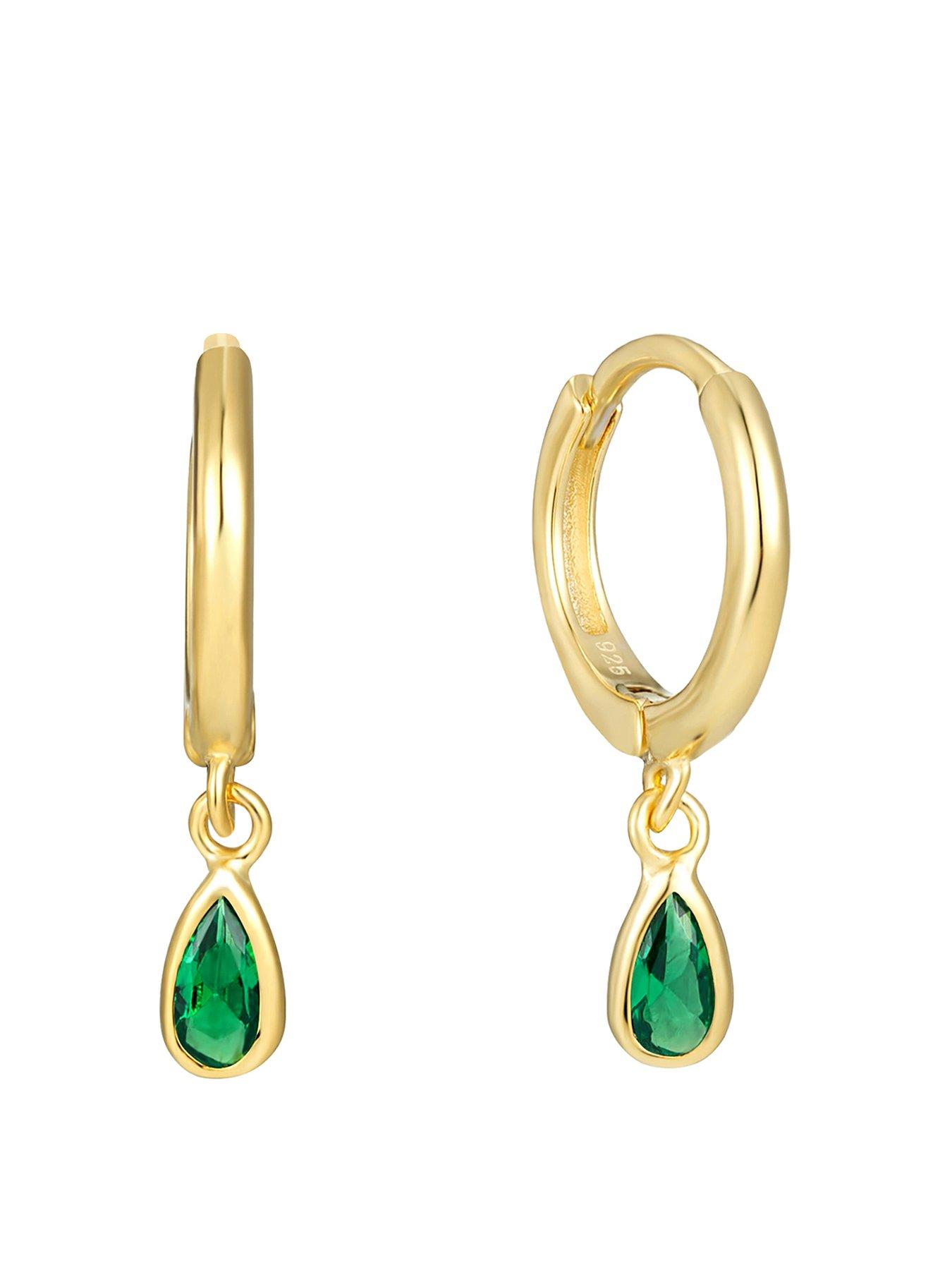 Seol + Gold Emerald CZ Teardrop Charm Hoops