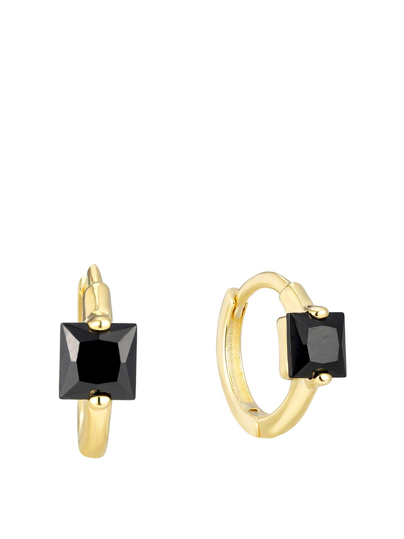 Seol + Gold Tiny Black CZ Square Hoops