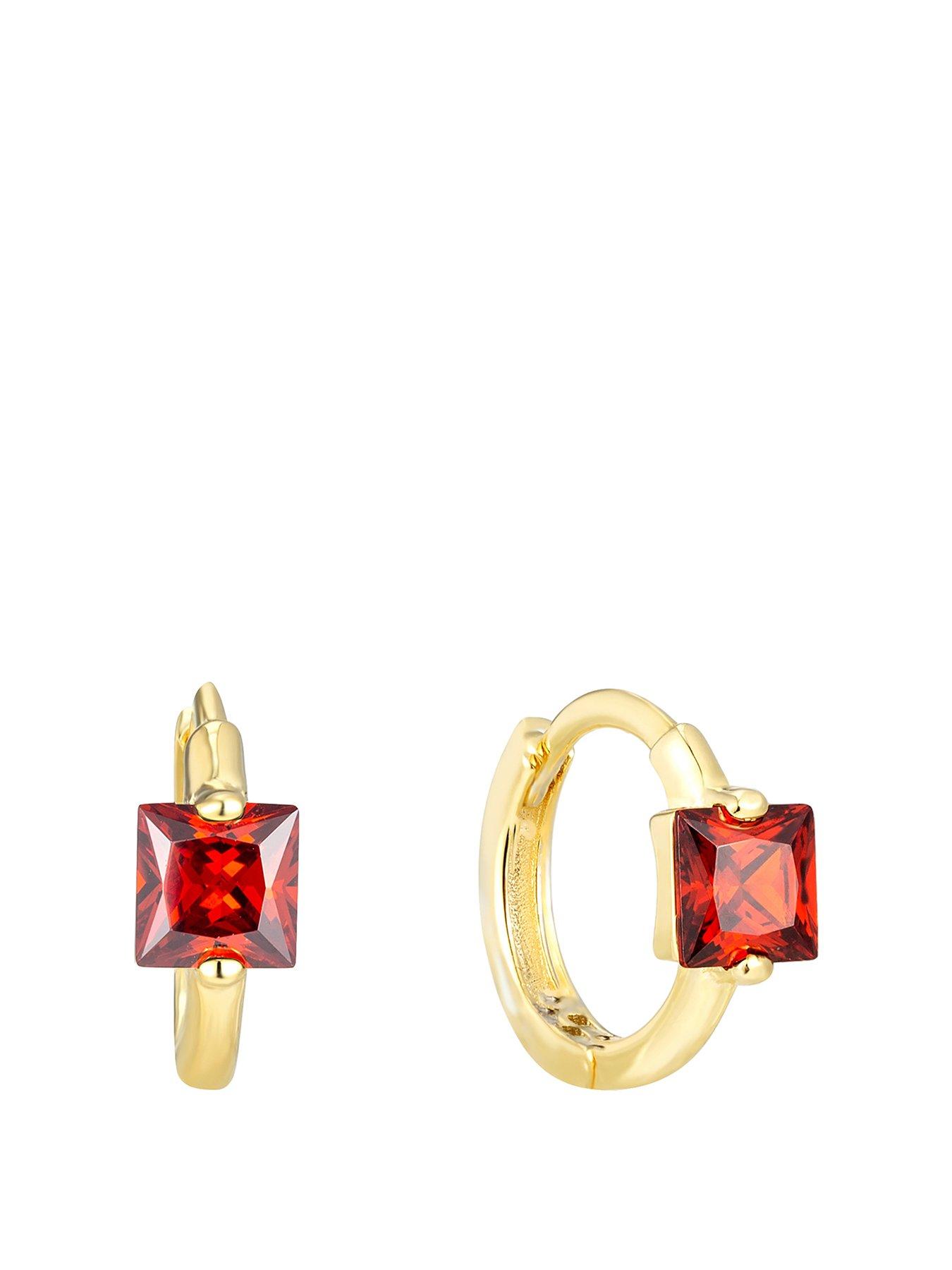 Seol + Gold Tiny Garnet CZ Square Hoops