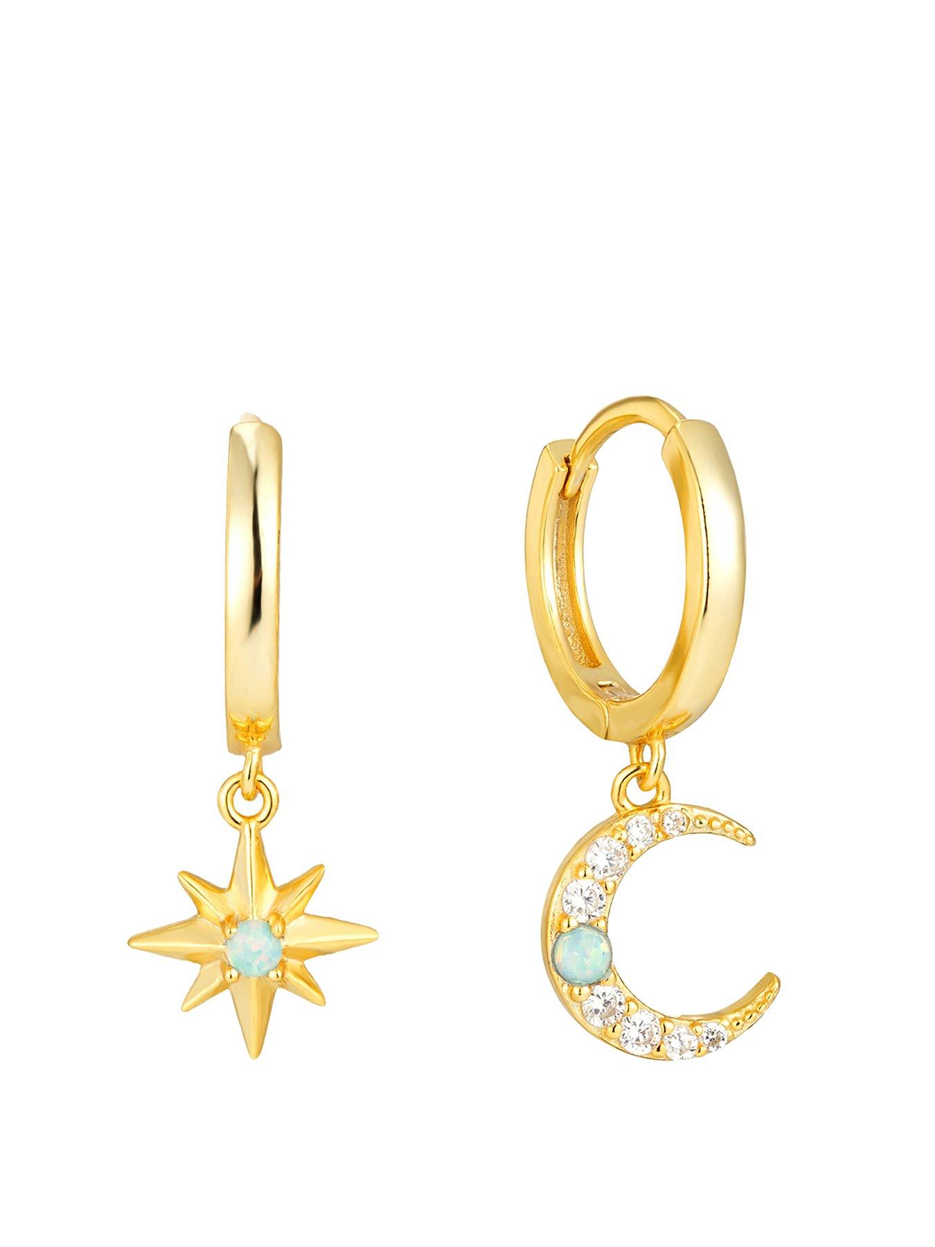 Seol + Gold Opal Northstar & Moon CZ Hoops