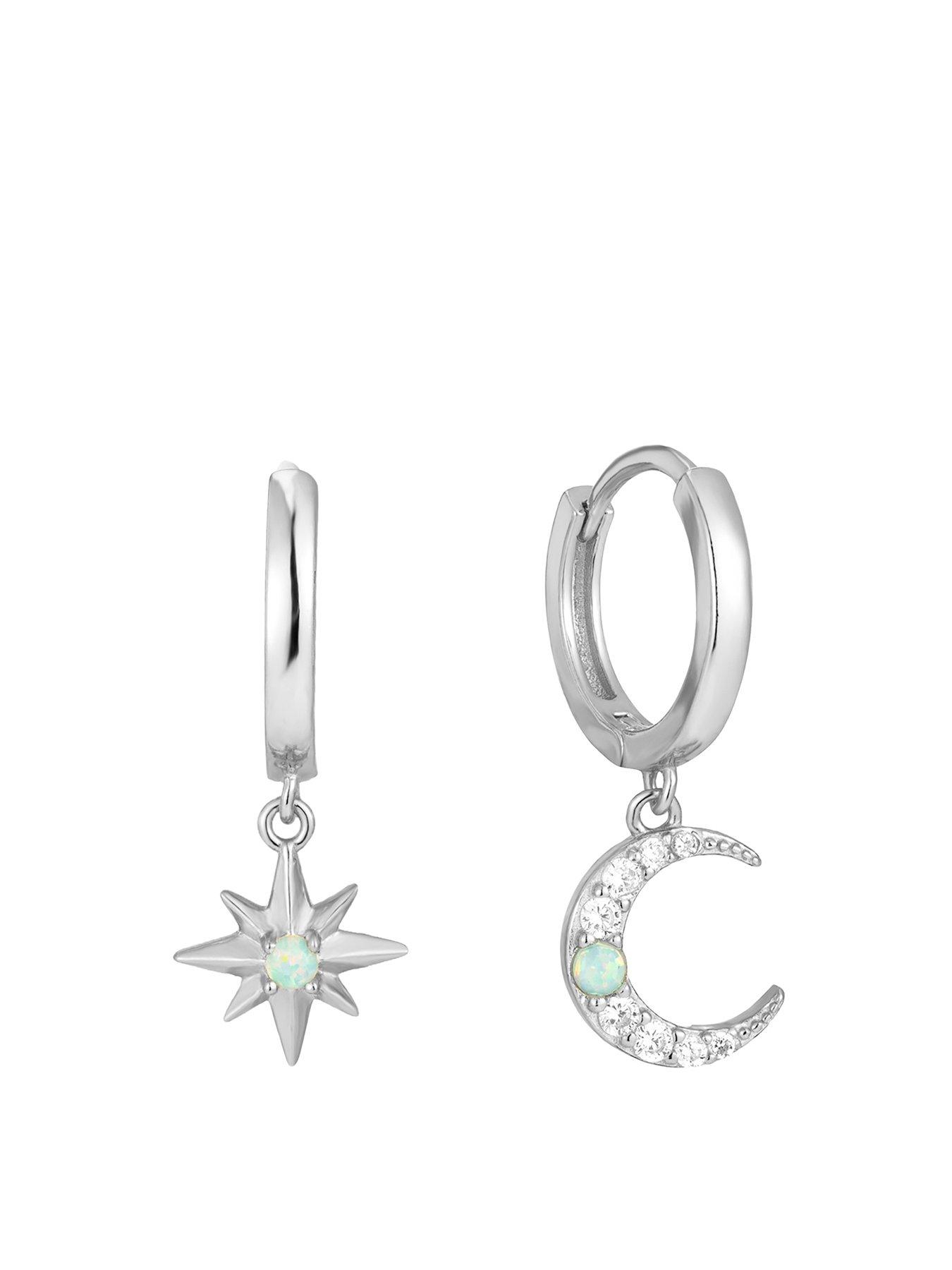 Seol + Gold Opal Northstar & Moon CZ Hoops