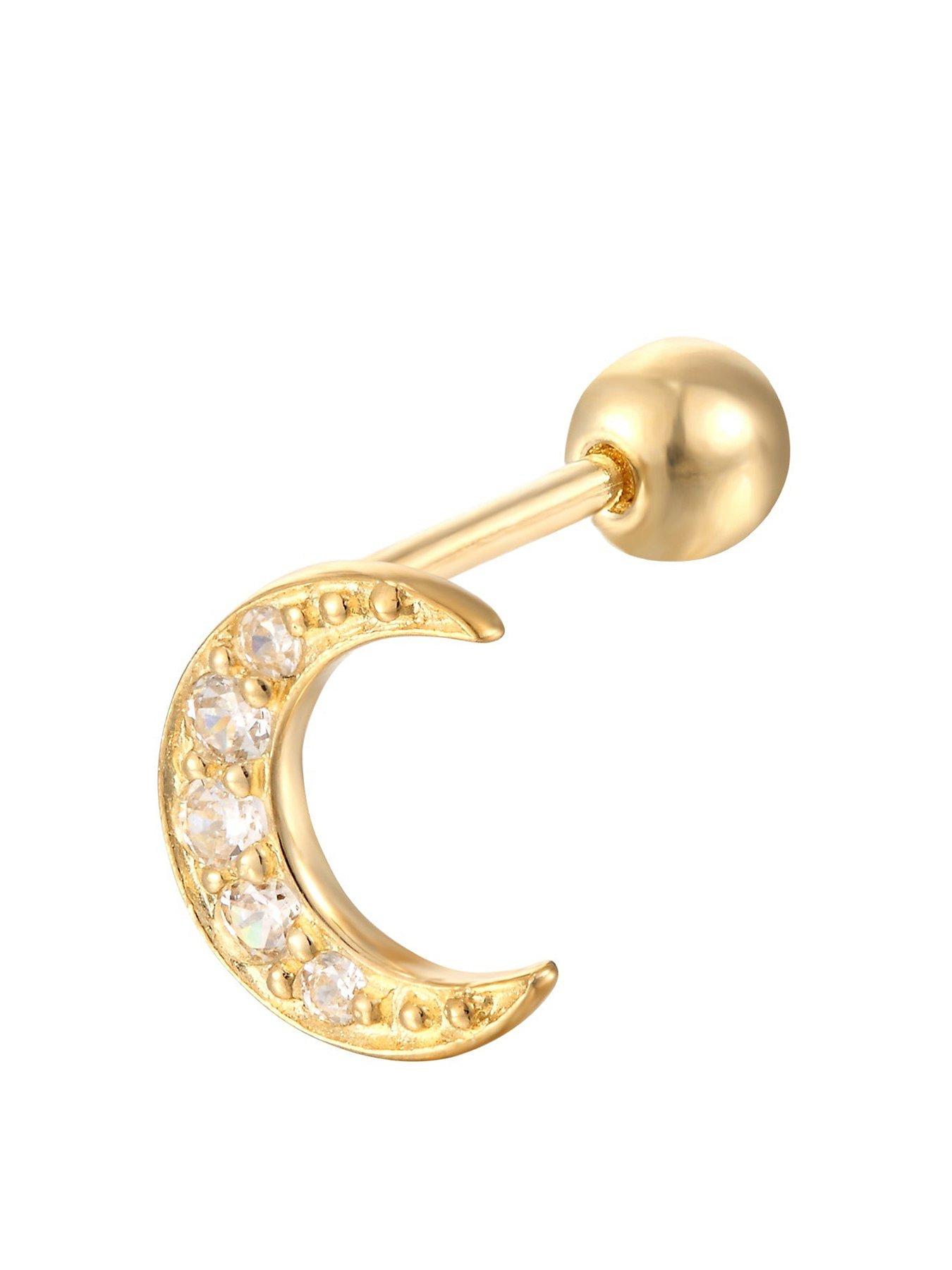 Seol + Gold Crescent Moon CZ Stud (Sold as single)