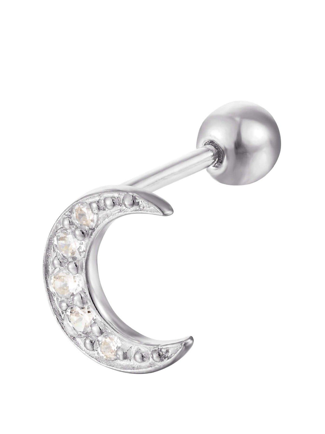 Seol + Gold Crescent Moon CZ Stud (Sold as single)