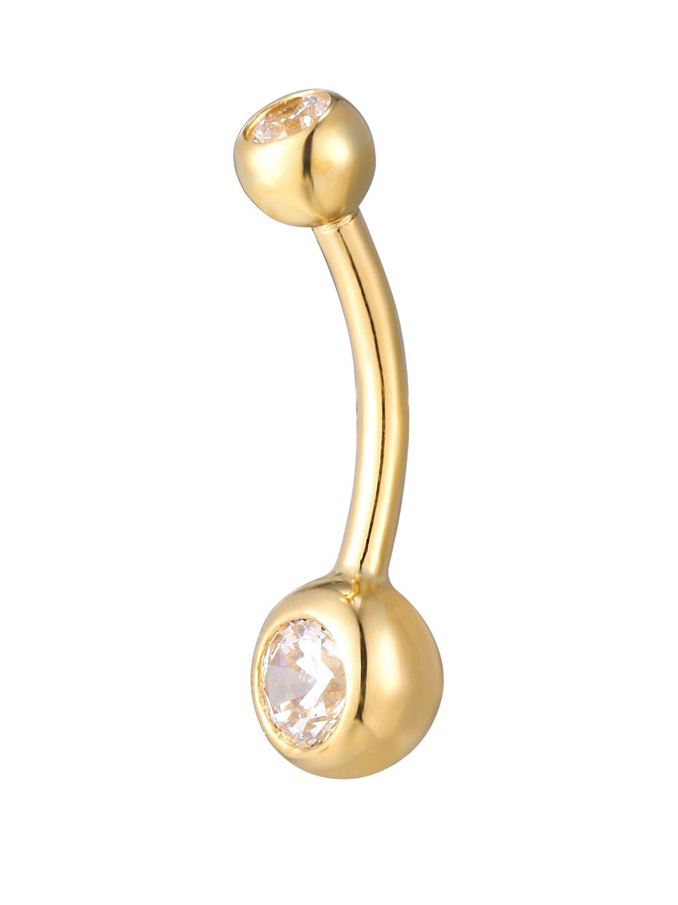 Seol + Gold CZ Bezel Belly Bar