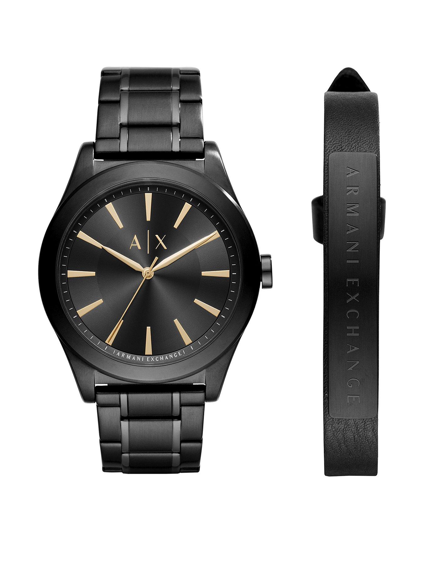 armani-exchange-mens-3-handnbspblack-stainless-steel-watch-gift-setfront