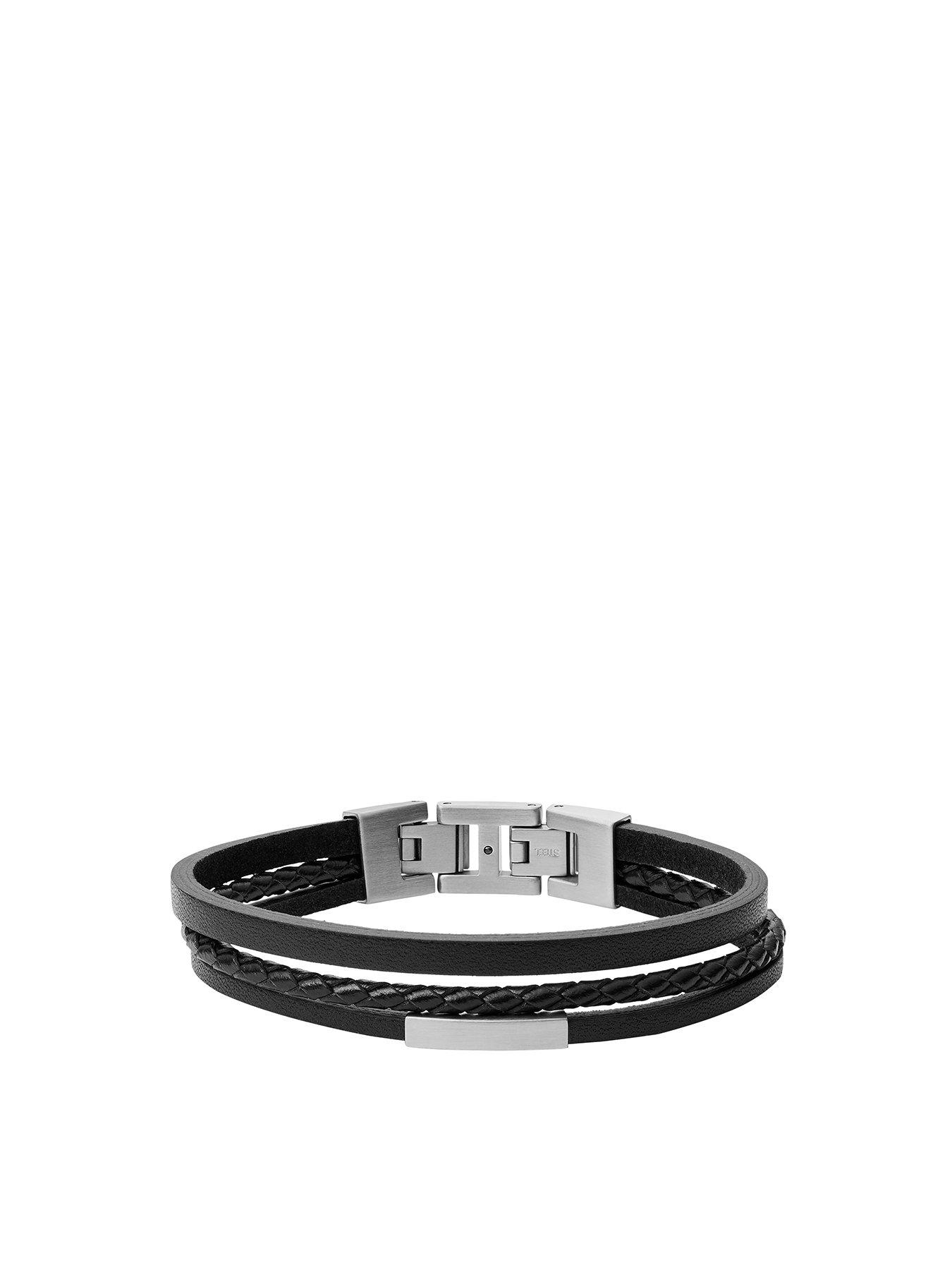 undefined Fossil Men's Black Multi-Strand Leather Bracelet