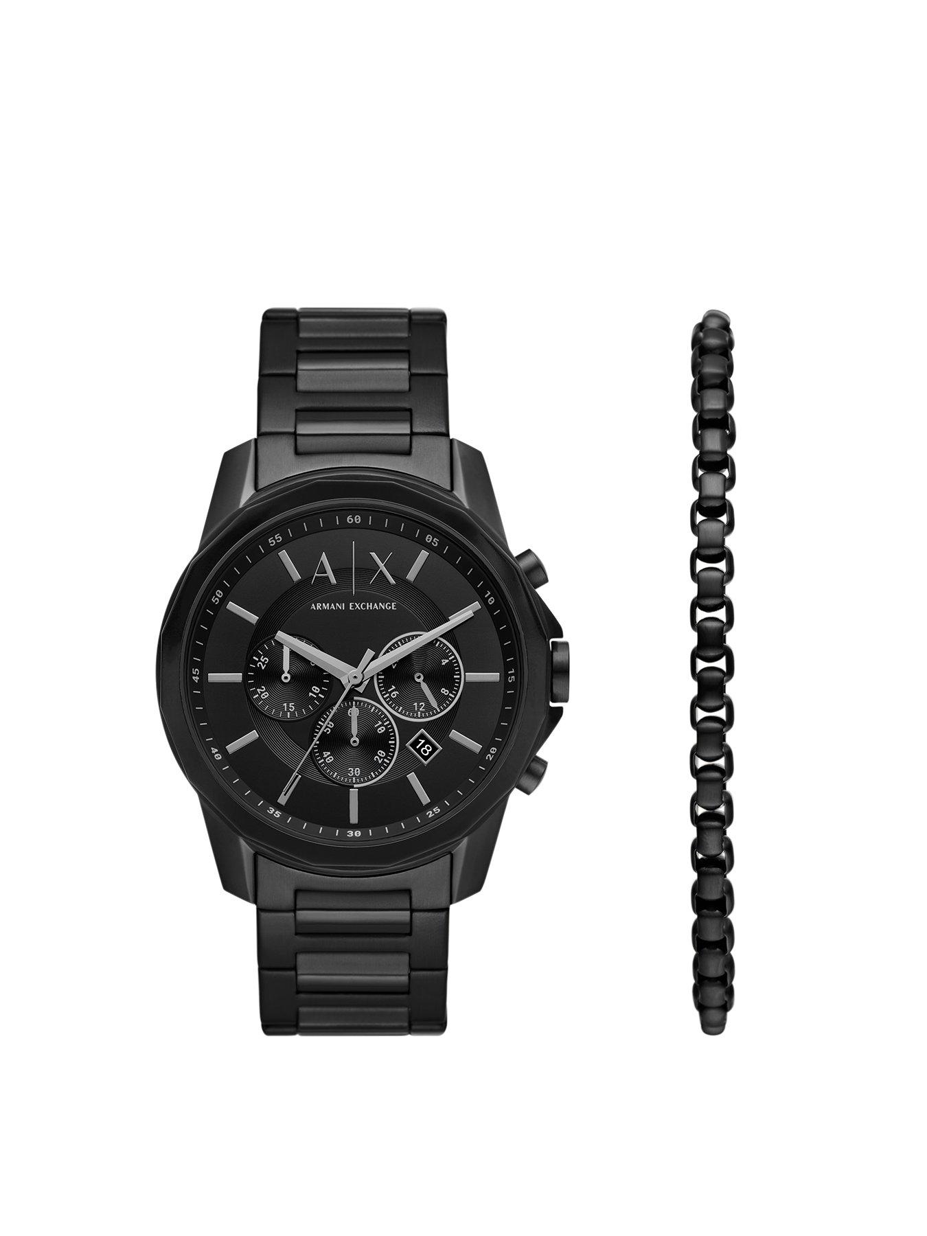 Armani black stainless steel watch best sale