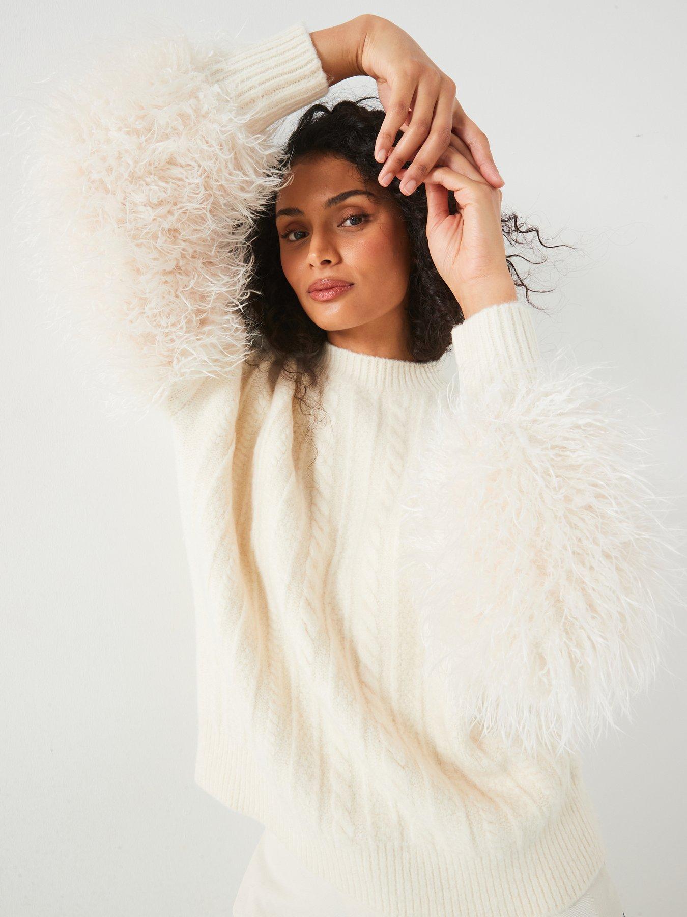 v-by-very-cable-knit-faux-fur-sleeve-jumper-cream