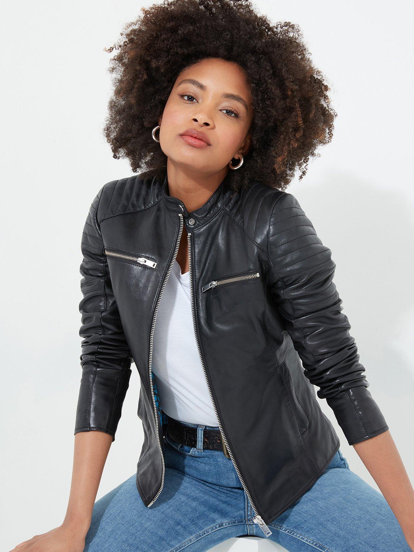 Zip up leather jacket sale