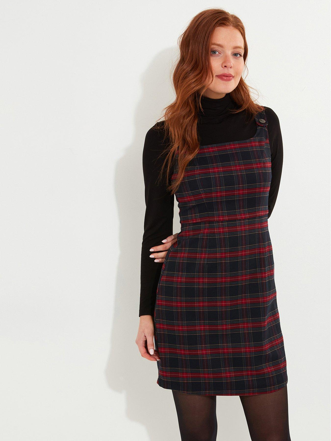 Image of Joe Browns Check Pinafore Dress - Red