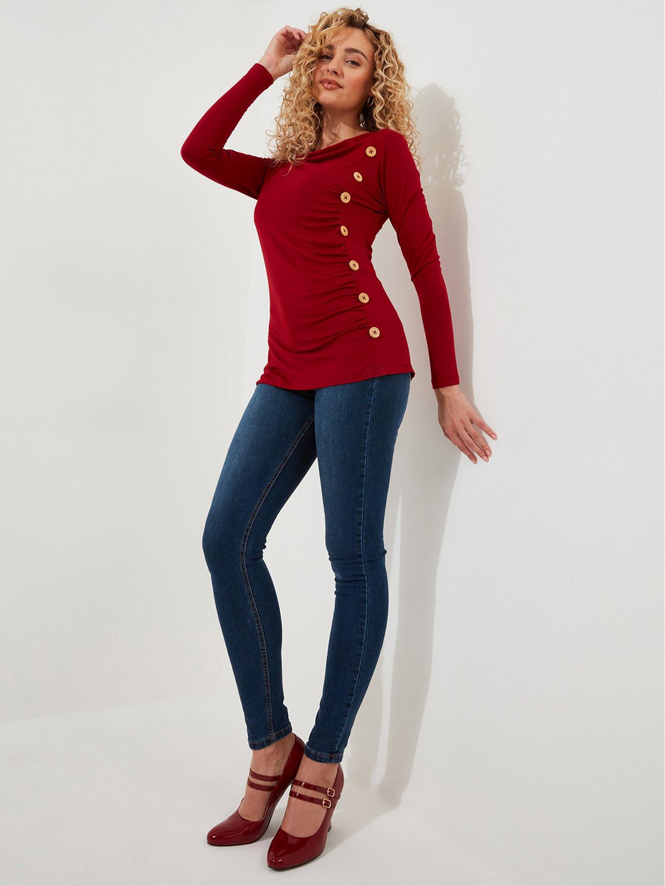 Image 3 of 6 of Joe Browns Betsey Button Detail Jersey Top - Red