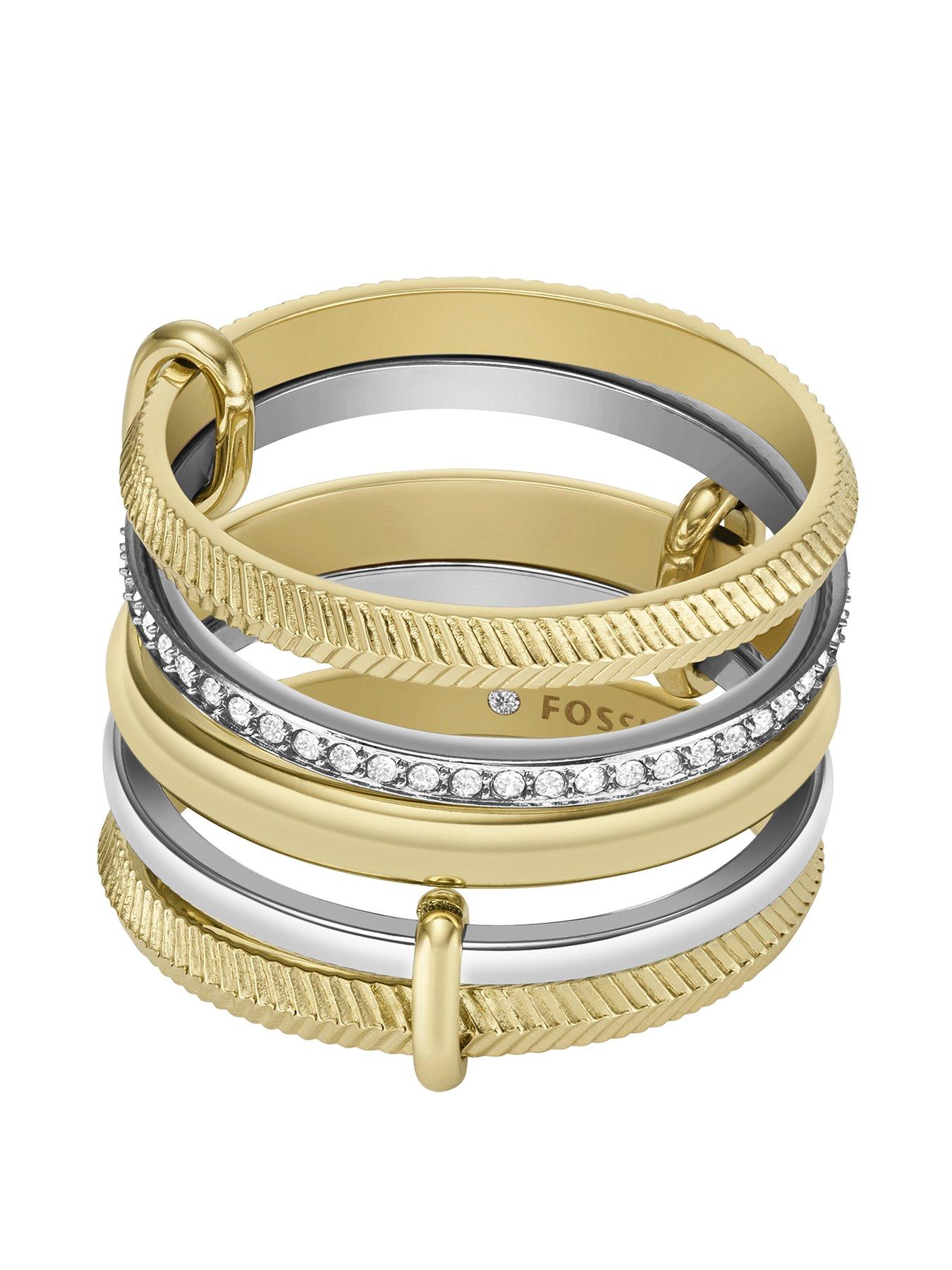 fossil-fossil-womens-harlow-linear-texture-two-tone-stainless-steel-prestack-ring