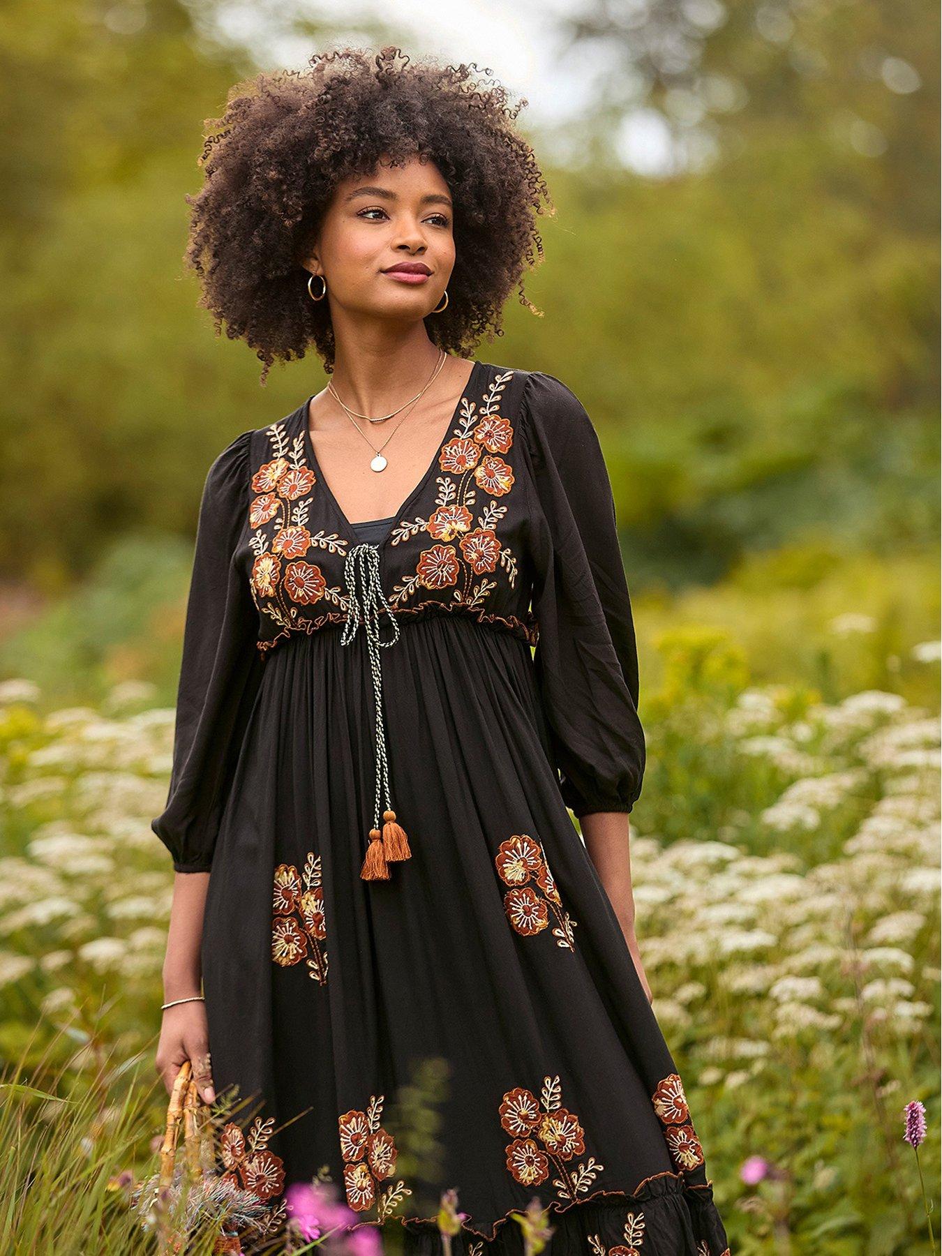Joe Browns Embroidered Boho Black Dress | Very Ireland