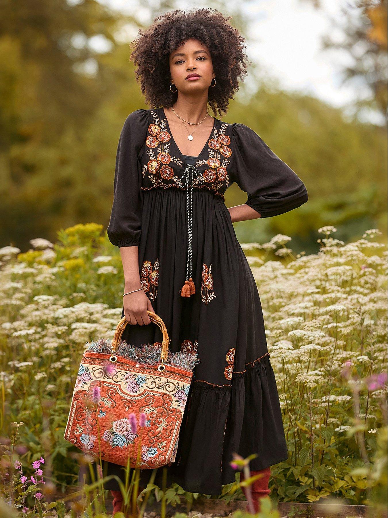 Joe Browns Embroidered Boho Black Dress Very Ireland