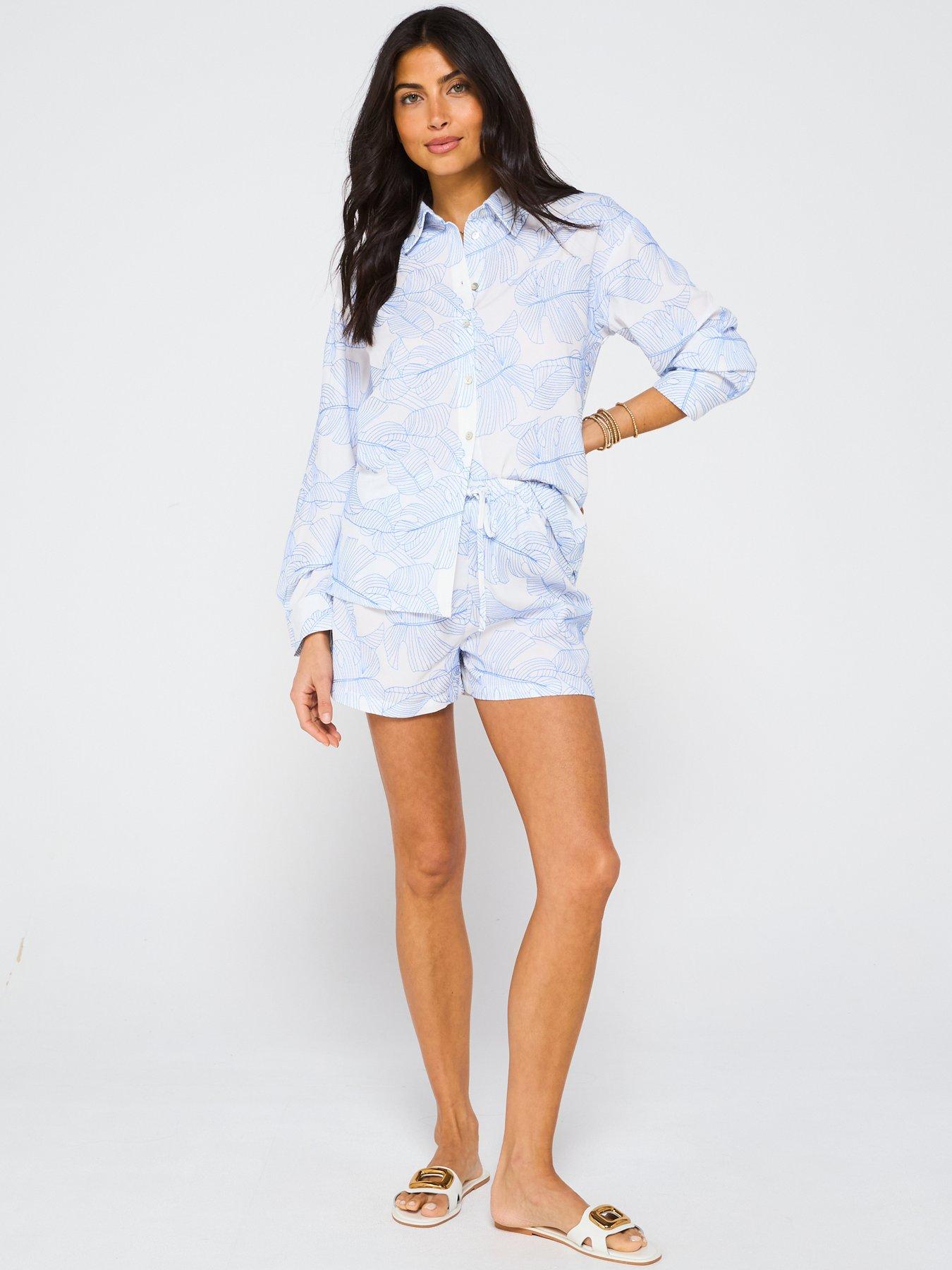 Image 3 of 5 of V by Very Leaf Embroidered Beach Shorts - Cream